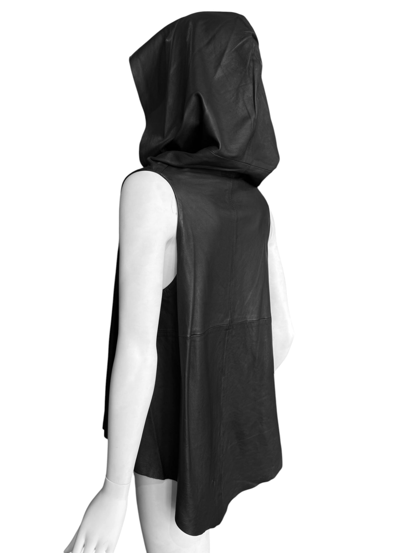 CHRISTOPHE NEKROMANCIÈ 2000s BLACK LEATHER HOODED VEST