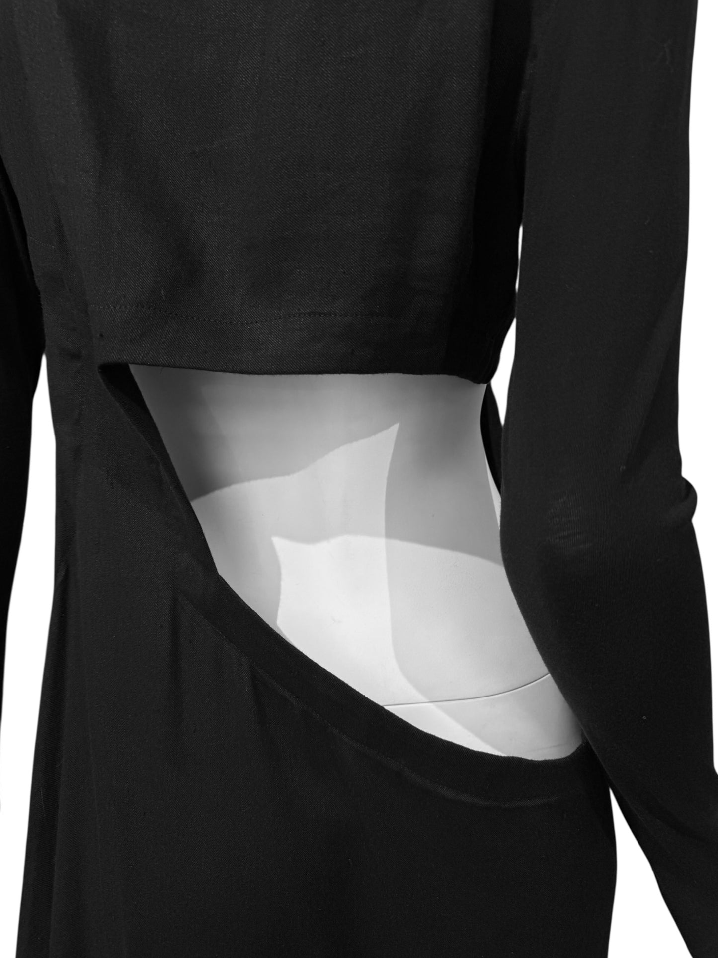 YOHJI YAMAMOTO SS2019 BLACK LINEN DOUBLE BREASTED CUT OUT MAXI DRESS
