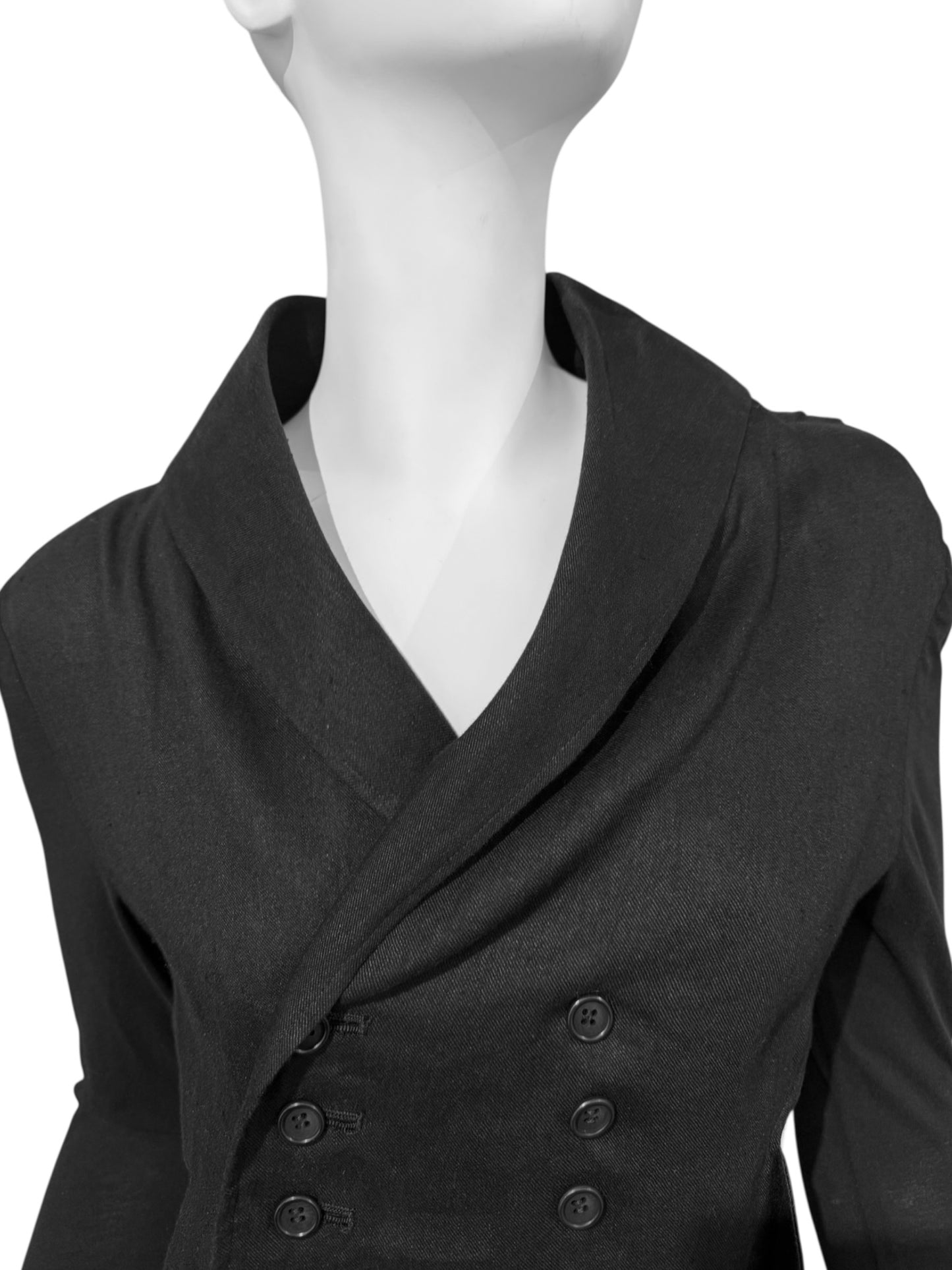 YOHJI YAMAMOTO SS2019 BLACK LINEN DOUBLE BREASTED CUT OUT MAXI DRESS