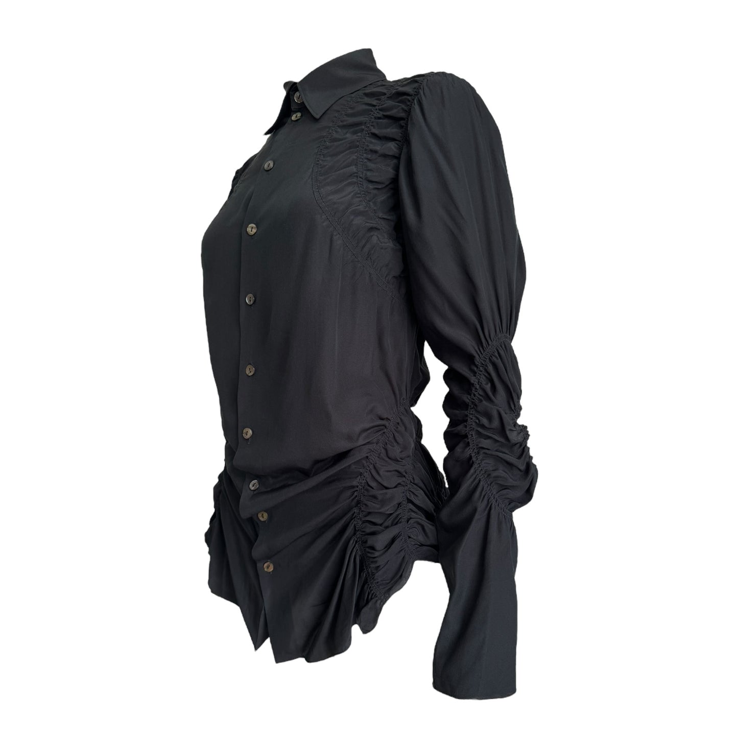 JEAN-PAUL GAULTIER 2000s BLACK SILK GATHERED SHIRT