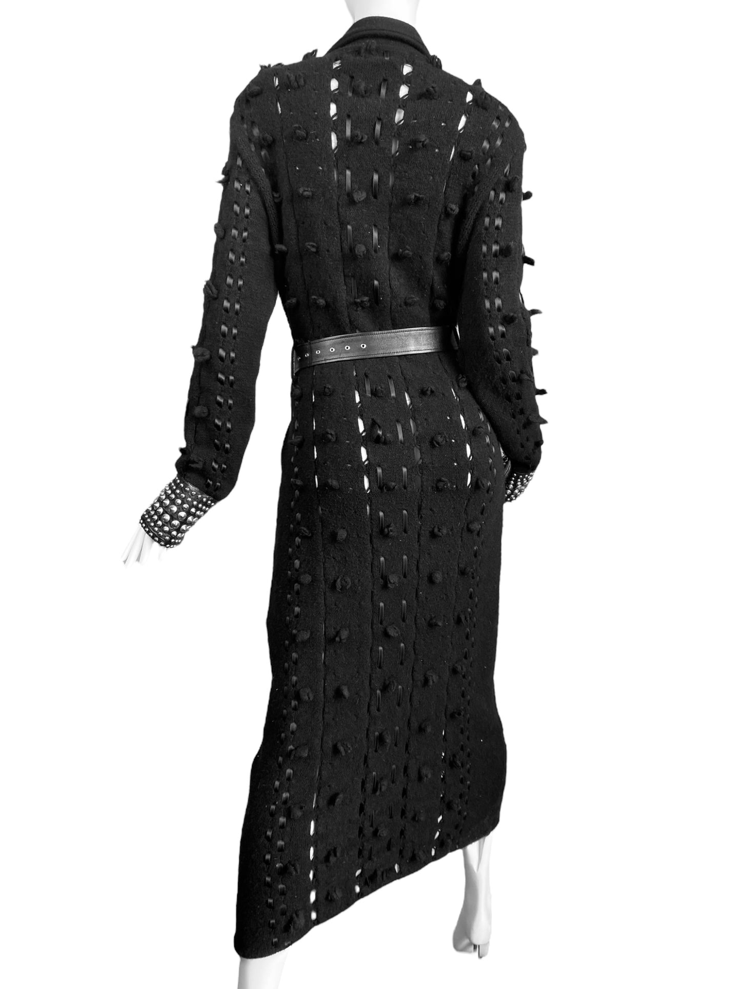 DIOR FW2004 BY GALLIANO BLACK WOOL LACED STUDDED MAXI COAT