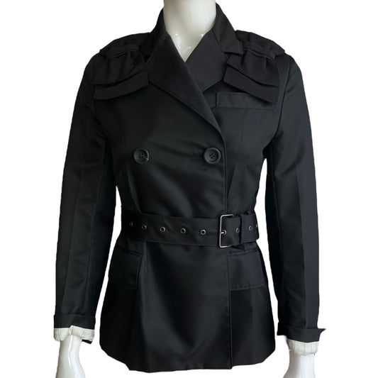 PRADA 2010s BLACK NYLON DOUBLE BREASTED BLAZER