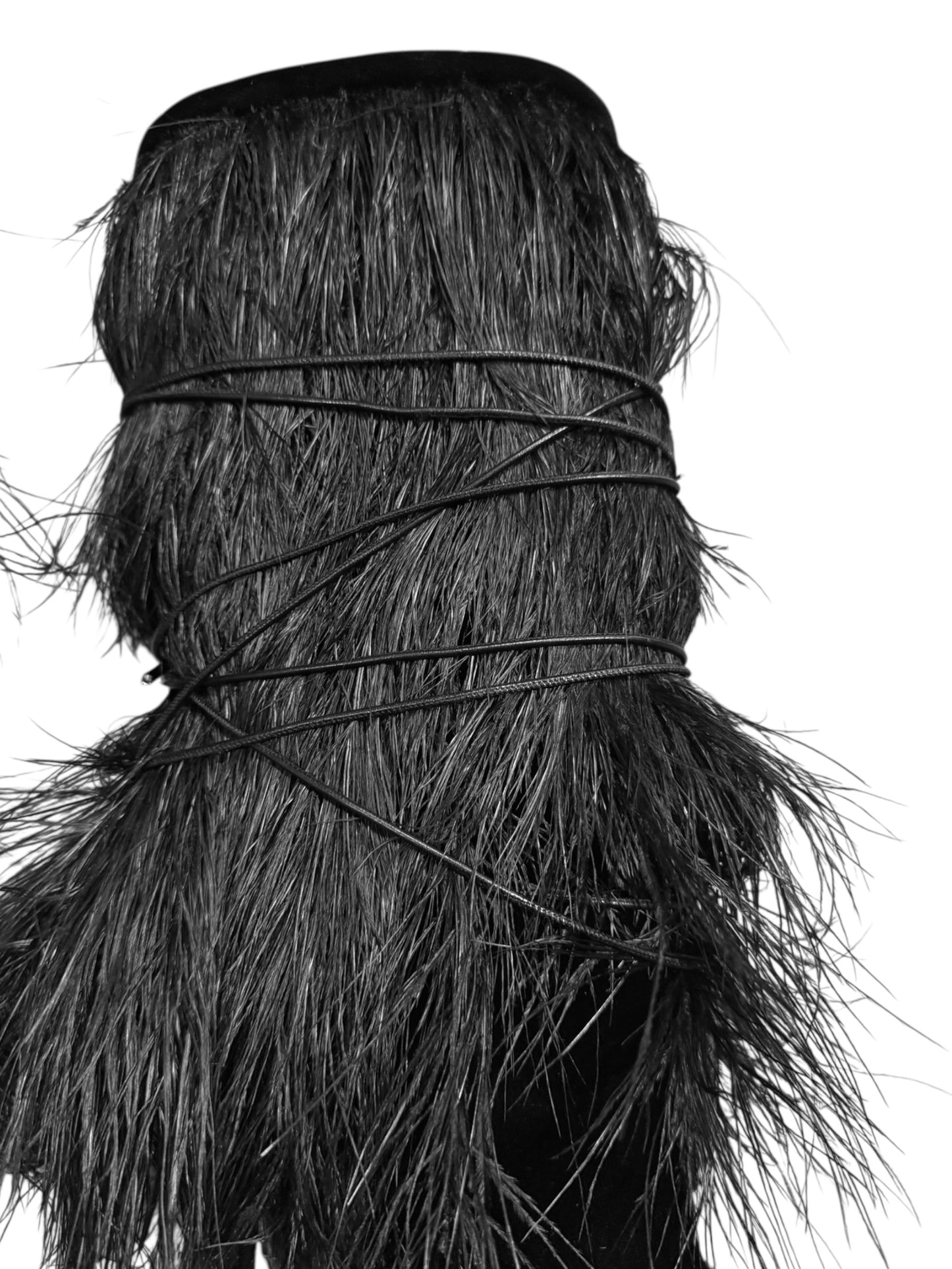 SAINT LAURENT SS2018 BY ANTHONY VACCARELLO BLACK VELVET & OSTRICH FEATHERS BOOTS