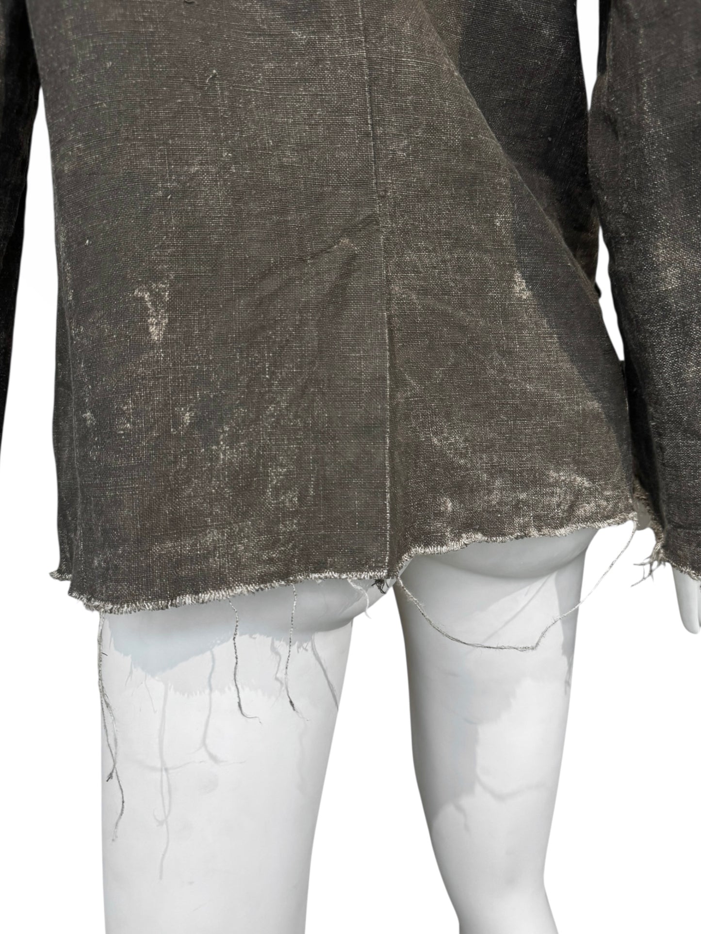RIPVANWINKLE 2000s GREY LINEN PAINTED DISTRESS BLAZER