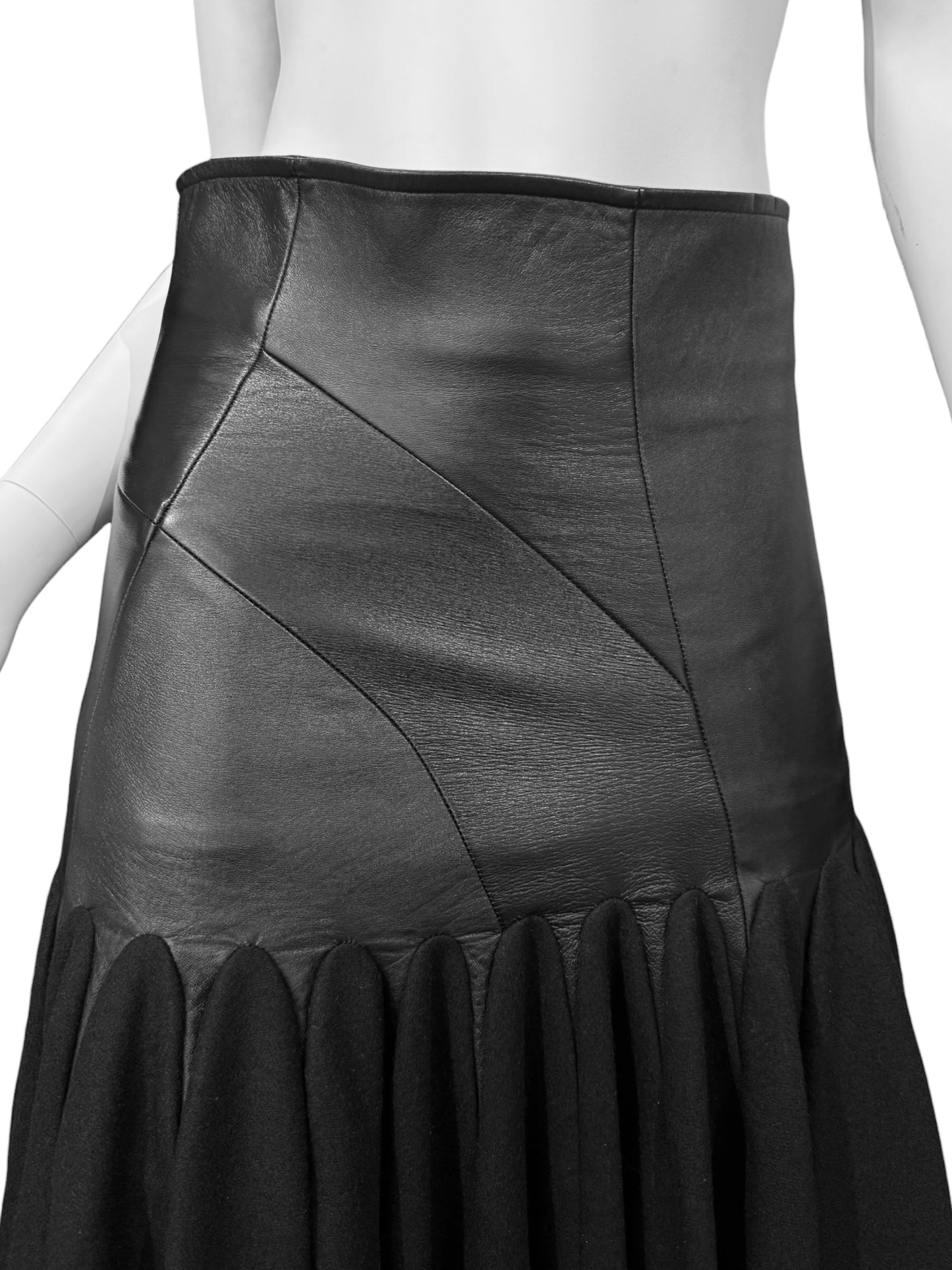 YOHJI YAMAMOTO FW2018 BLACK LEATHER & WOOL SKIRT