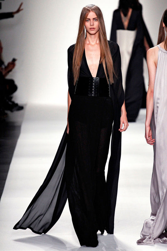 ANN DEMEULEMEESTER SS2013 BLACK SILK MAXI SLEEVES MINI DRESS