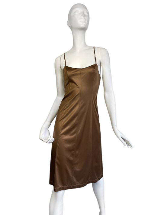 PLEIN SUD 2000s BROWN MIDI SLIP DRESS