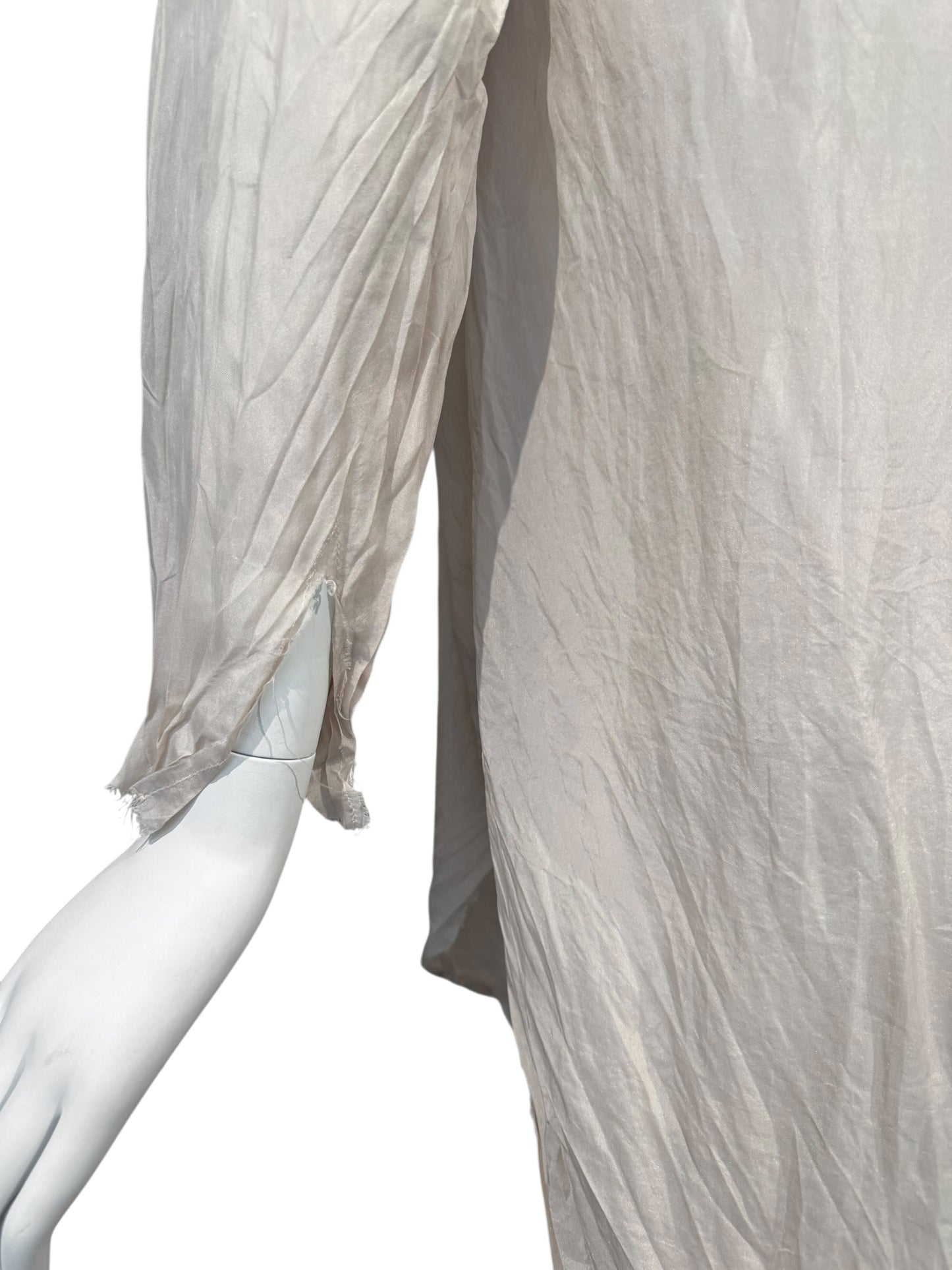 ELENA DAWSON 2010s PALE BLUSH SILK CRINKLED VICTORIAN-STYLE BLOUSE