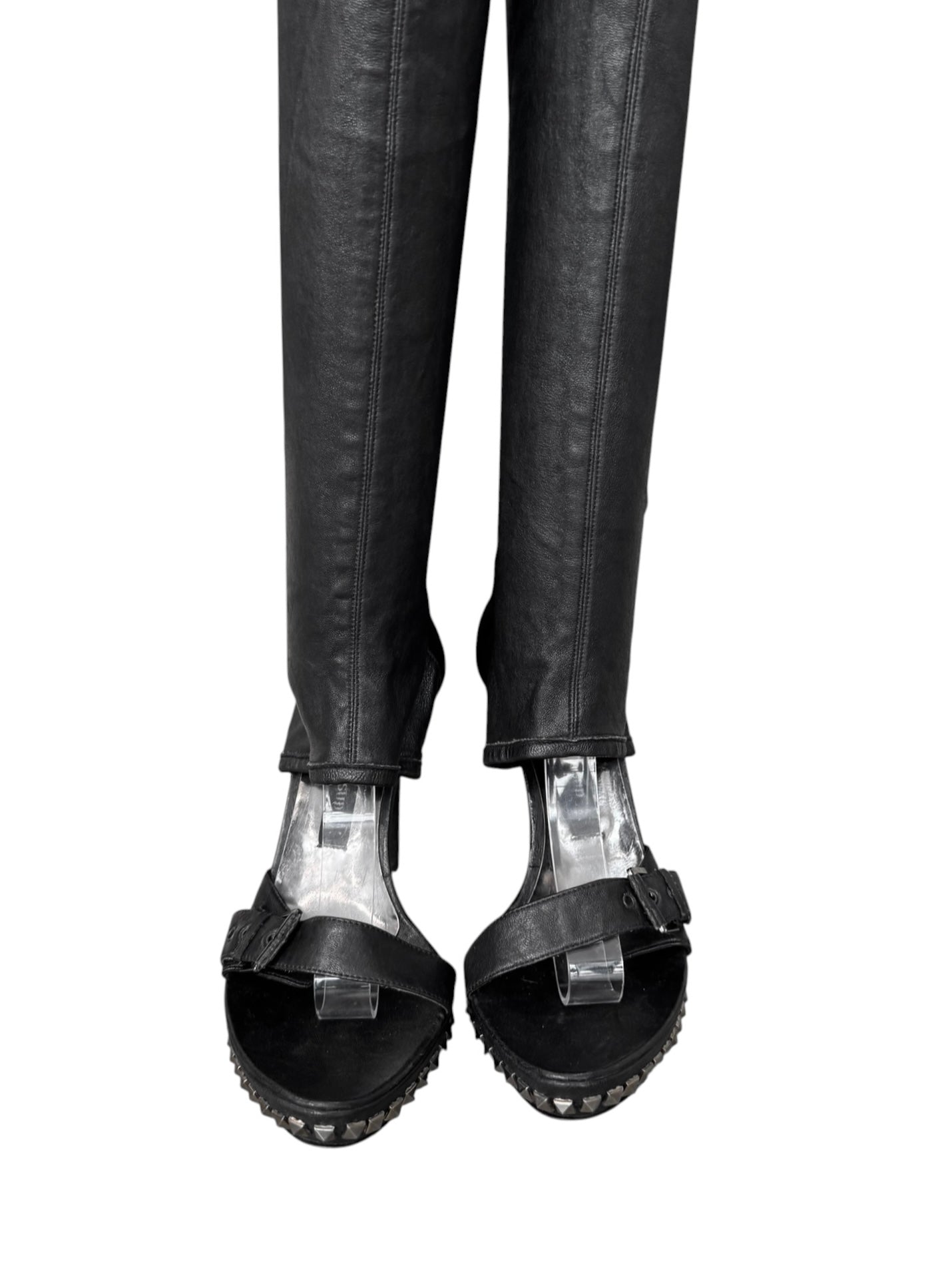 PLEIN SUD 2000s BLACK LEATHER STUDDED OPEN TOE THIGHBOOTS