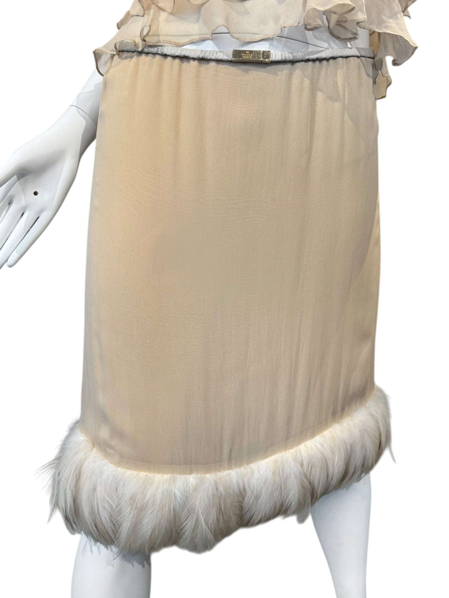 GUCCI SS1999 BY TOM FORD BEIGE SILK FEATHERS TRIM 2P. SET