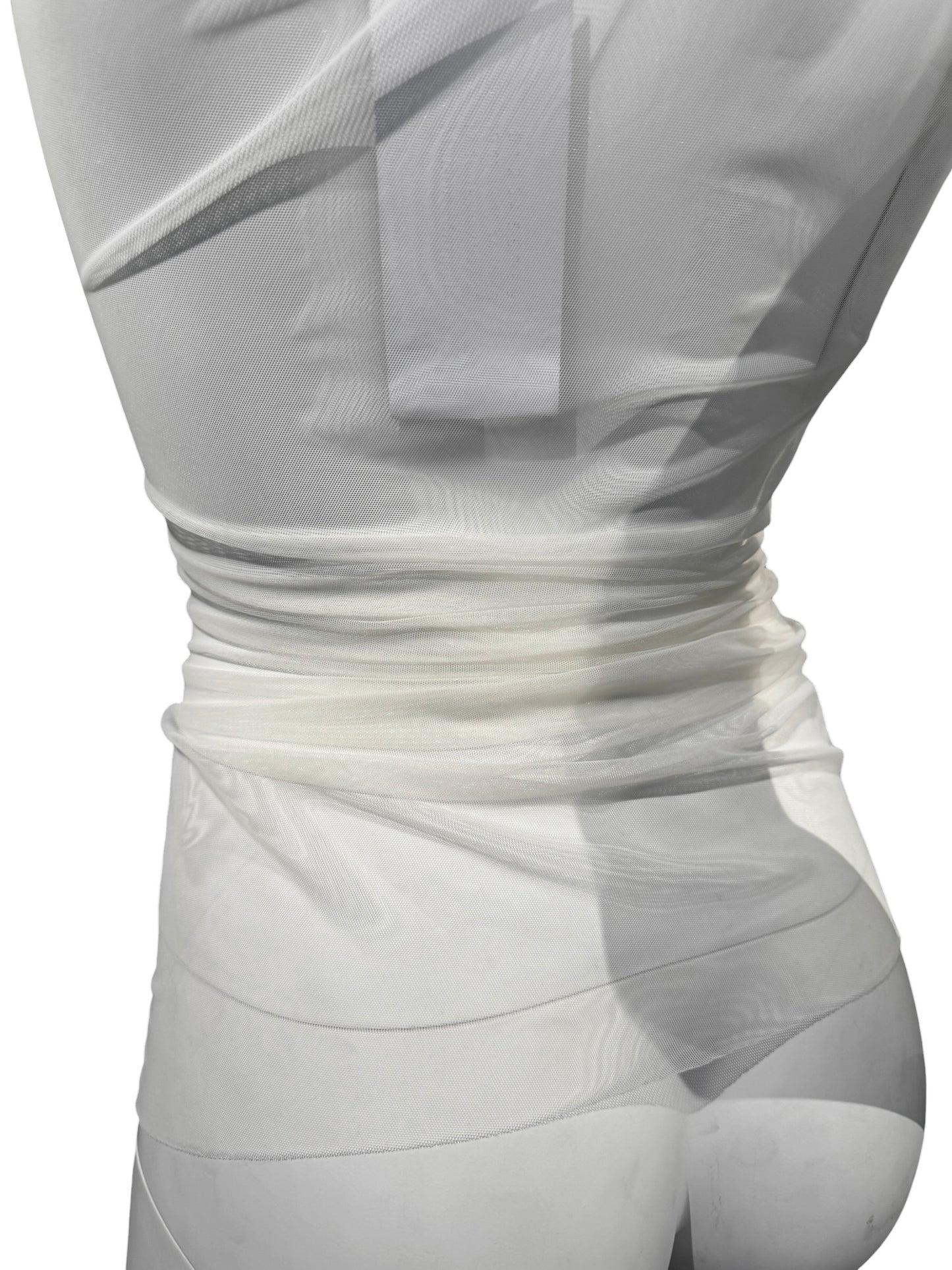 MAISON MARGIELA SS2021 BY JOHN GALLIANO SS2021 WHITE MESH ASYMMETRICAL TOP