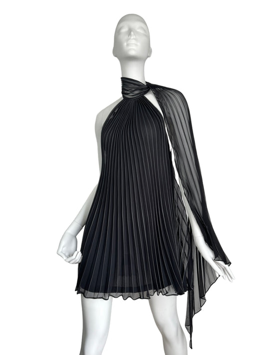 PLEIN SUD 2000s BLACK PLEATED MINI DRESS