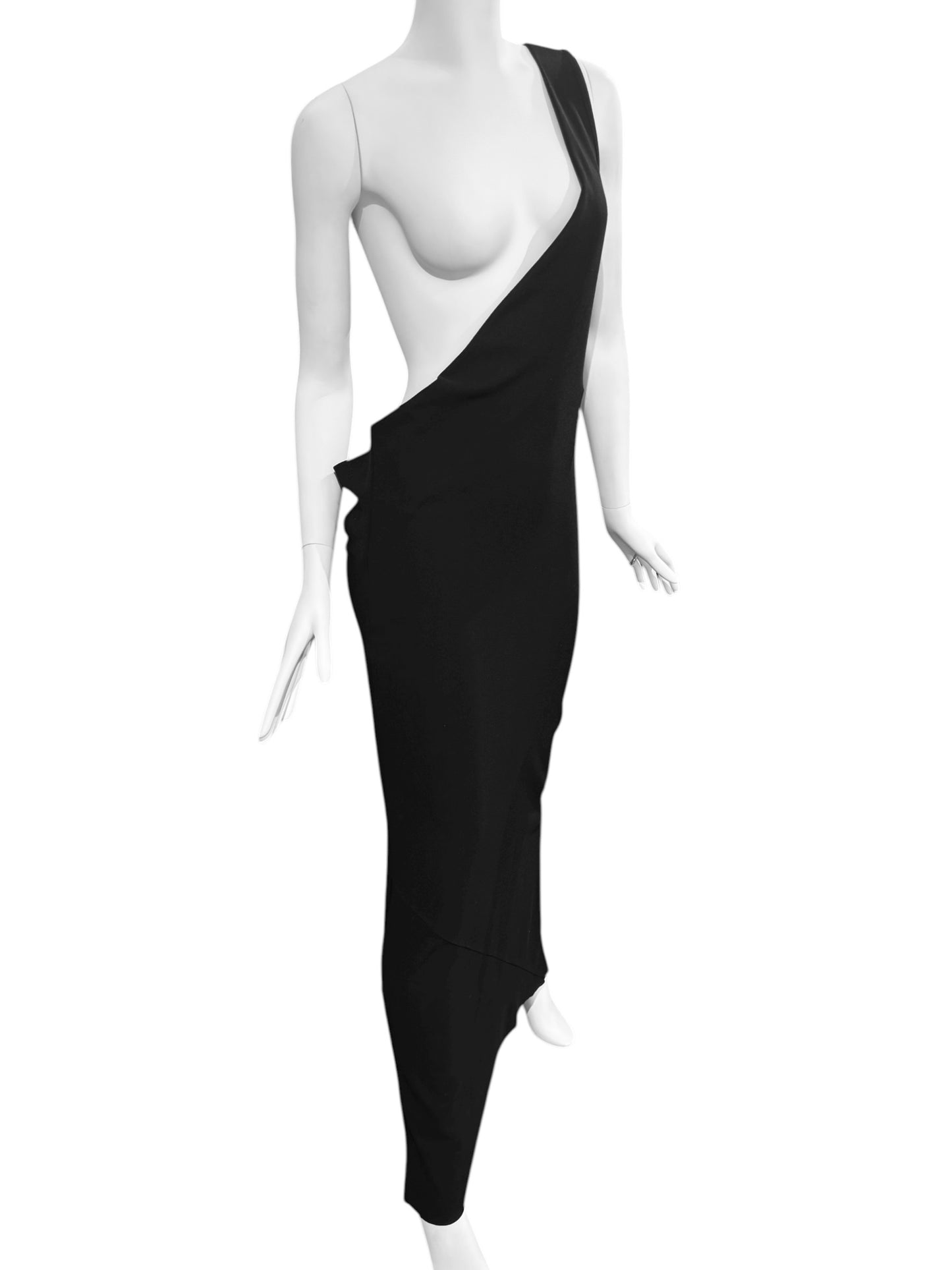 ANN DEMEULEMEESTER FW2020 BY SÉBASTIEN MEUNIER BLACK ASYMMETRICAL BACKLESS MAXI DRESS