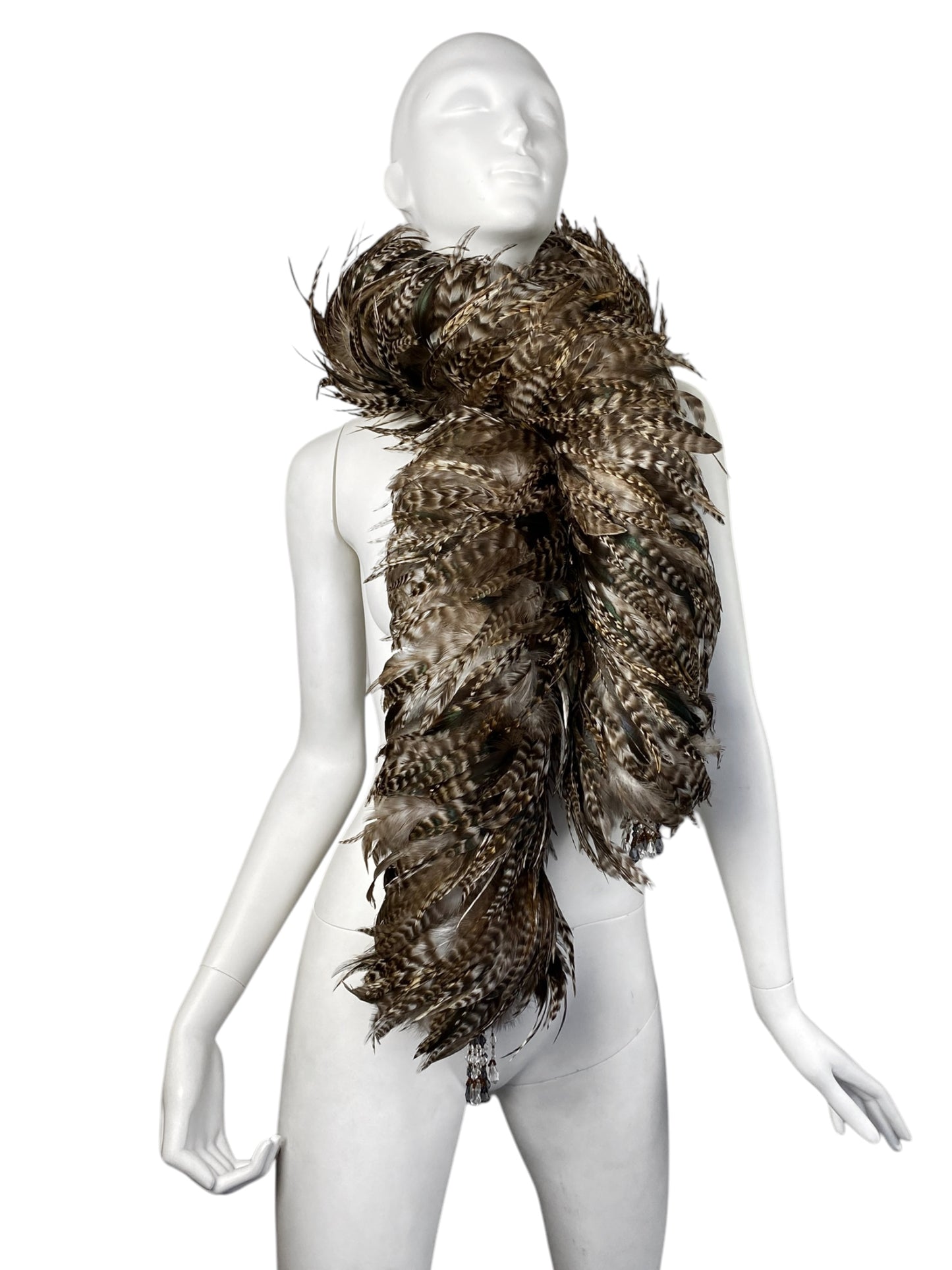 2000s BROWN PHEASANT FEATHERS MAXI SCARF