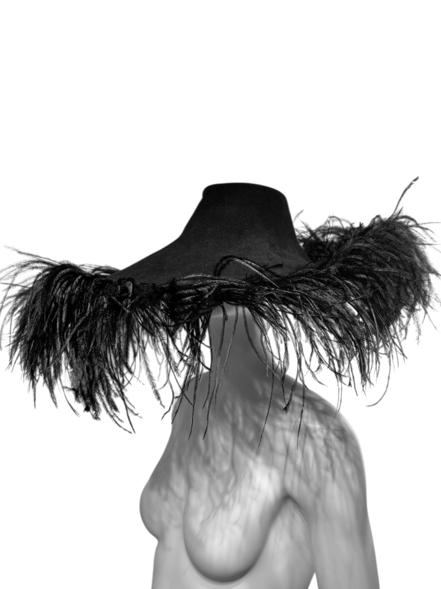 LANVIN FW2014 BY ALBER ELBAZ BLACK OSTRICH FEATHERS MAXI HAT