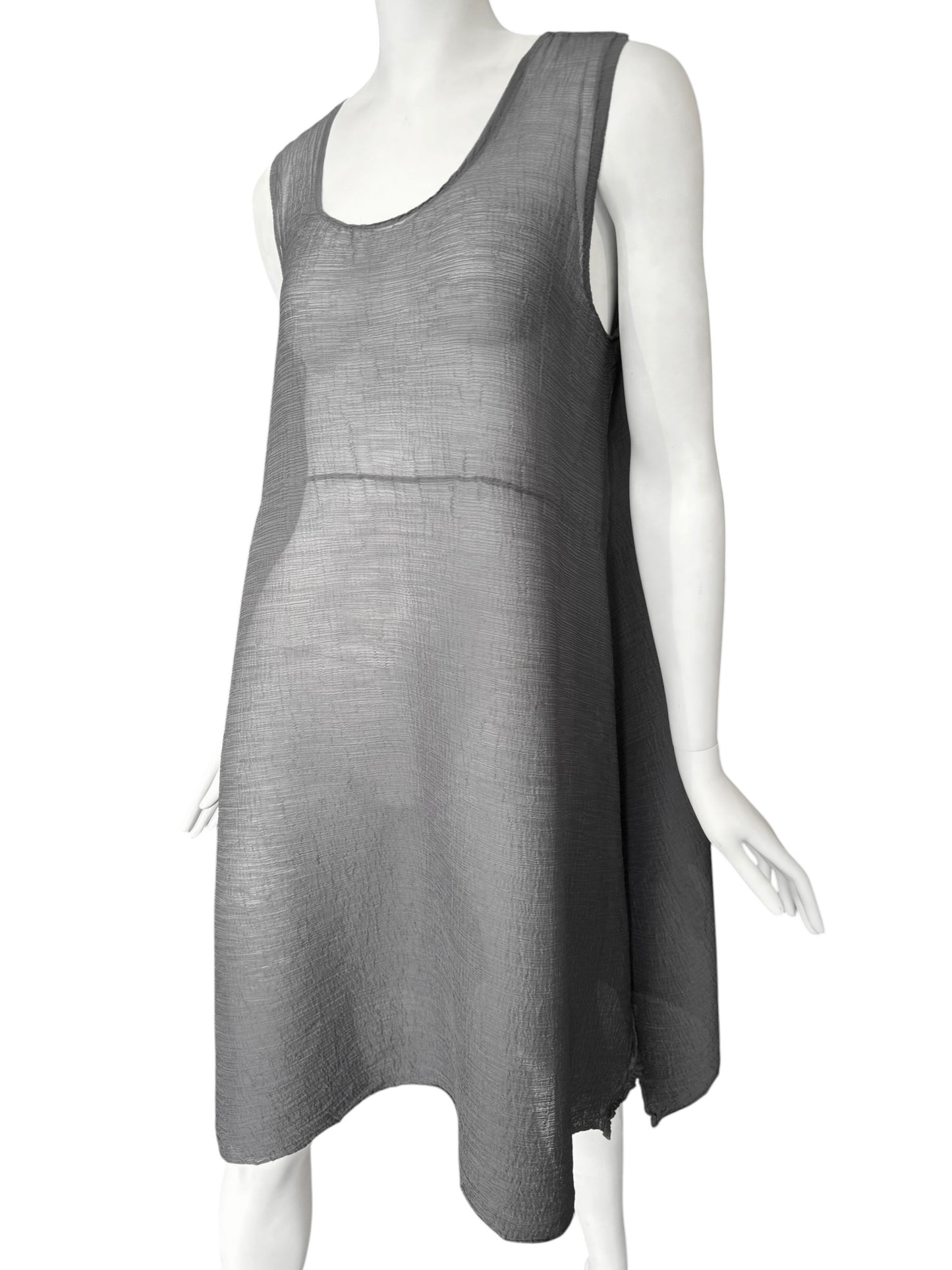 CAULIFLOWER ISSEY MIYAKE 2010s GREY PLEATED SHEER MIDI DRESS