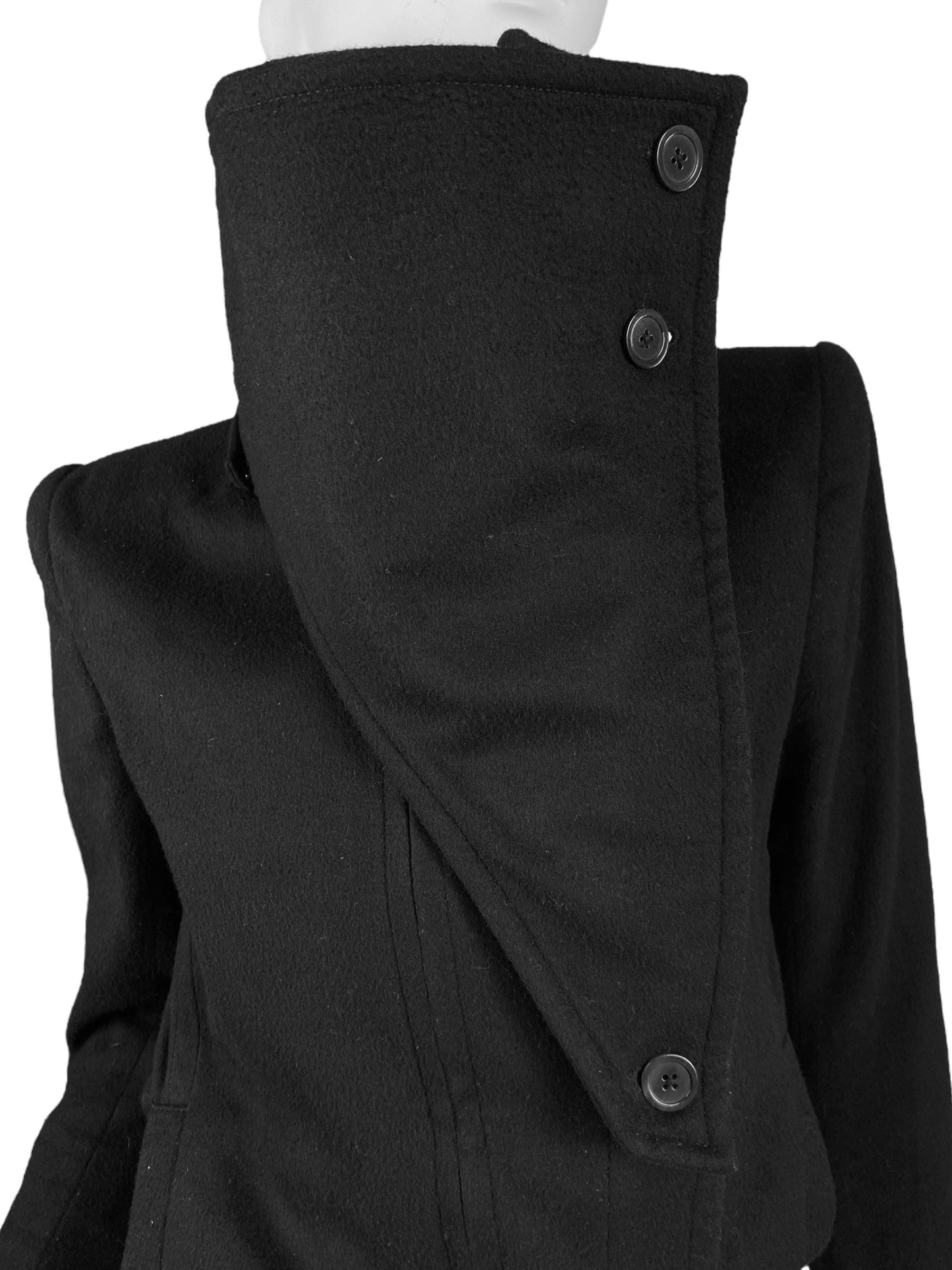 ANN DEMEULEMEESTER FW2012 BLACK WOOL HIGH STRUCTURED COLLAR JACKET