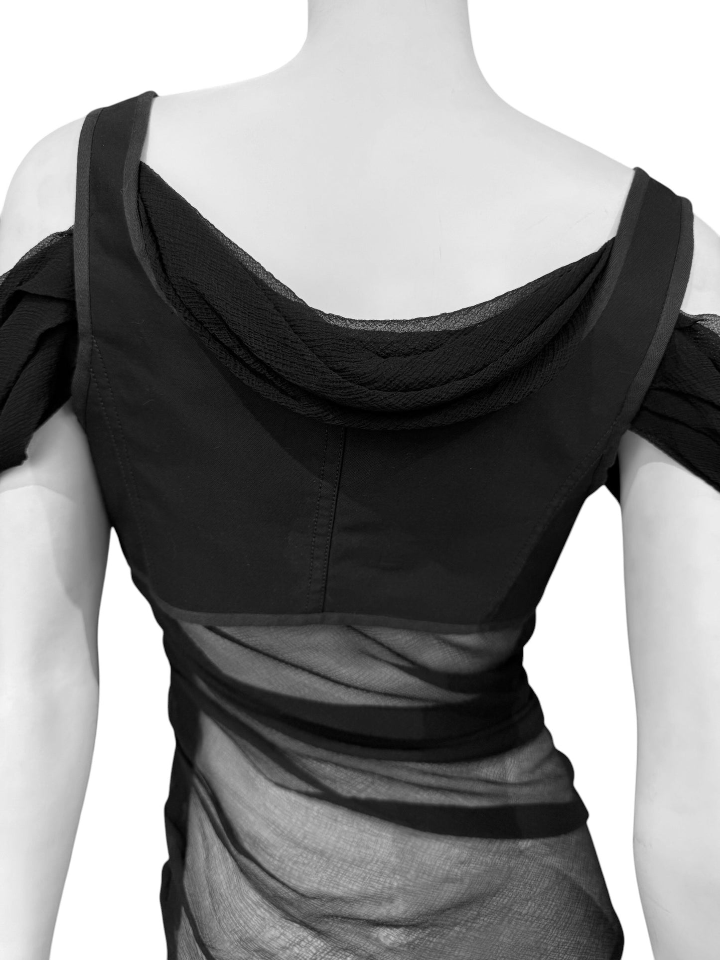 ALEXANDER MCQUEEN SS2005 «IT’S ONLY A GAME» BLACK SILK DRAPED CORSET TOP