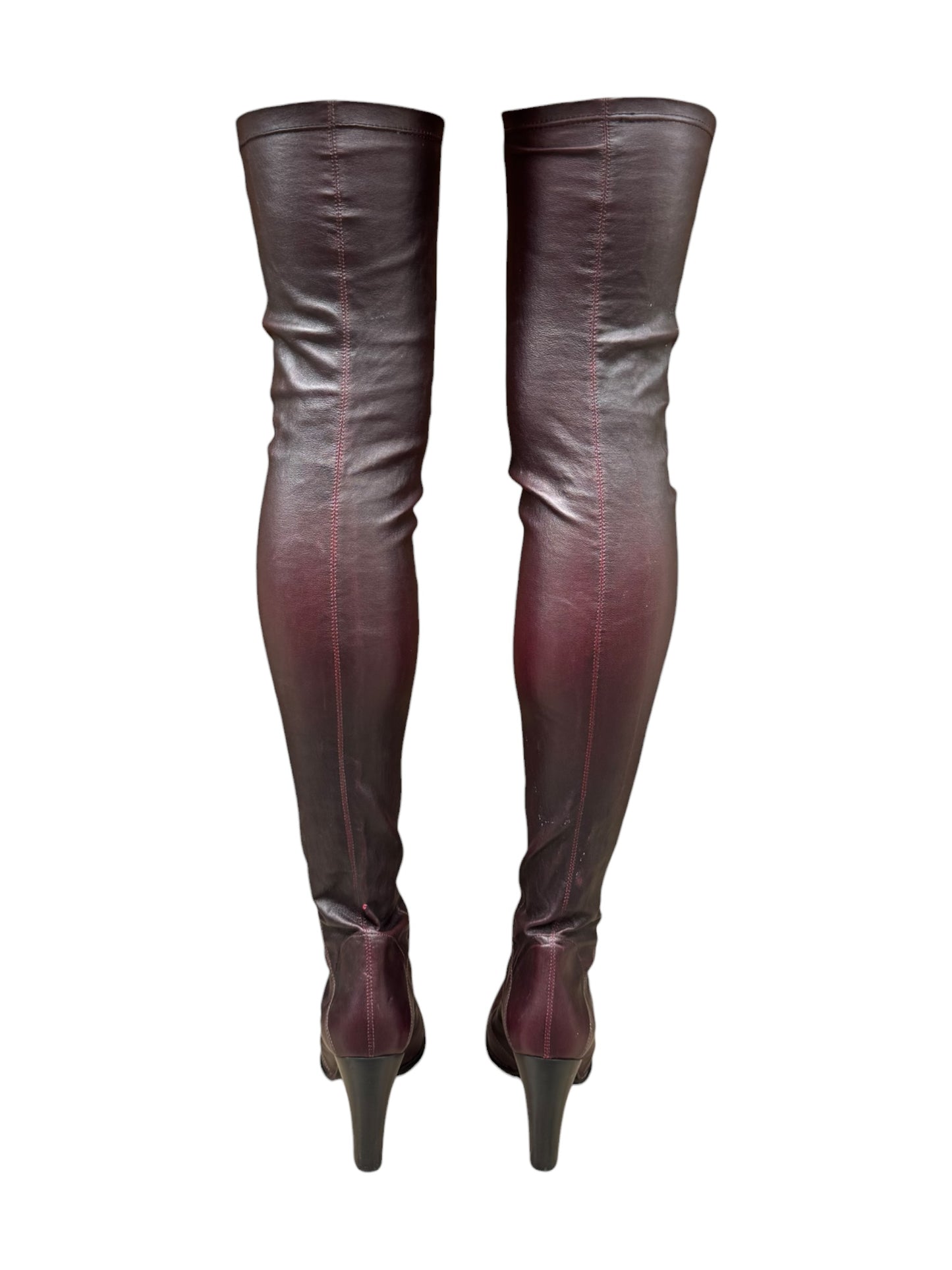 PLEIN SUD 2000s DARK RED LEATHER THIGH-HIGH BOOTS