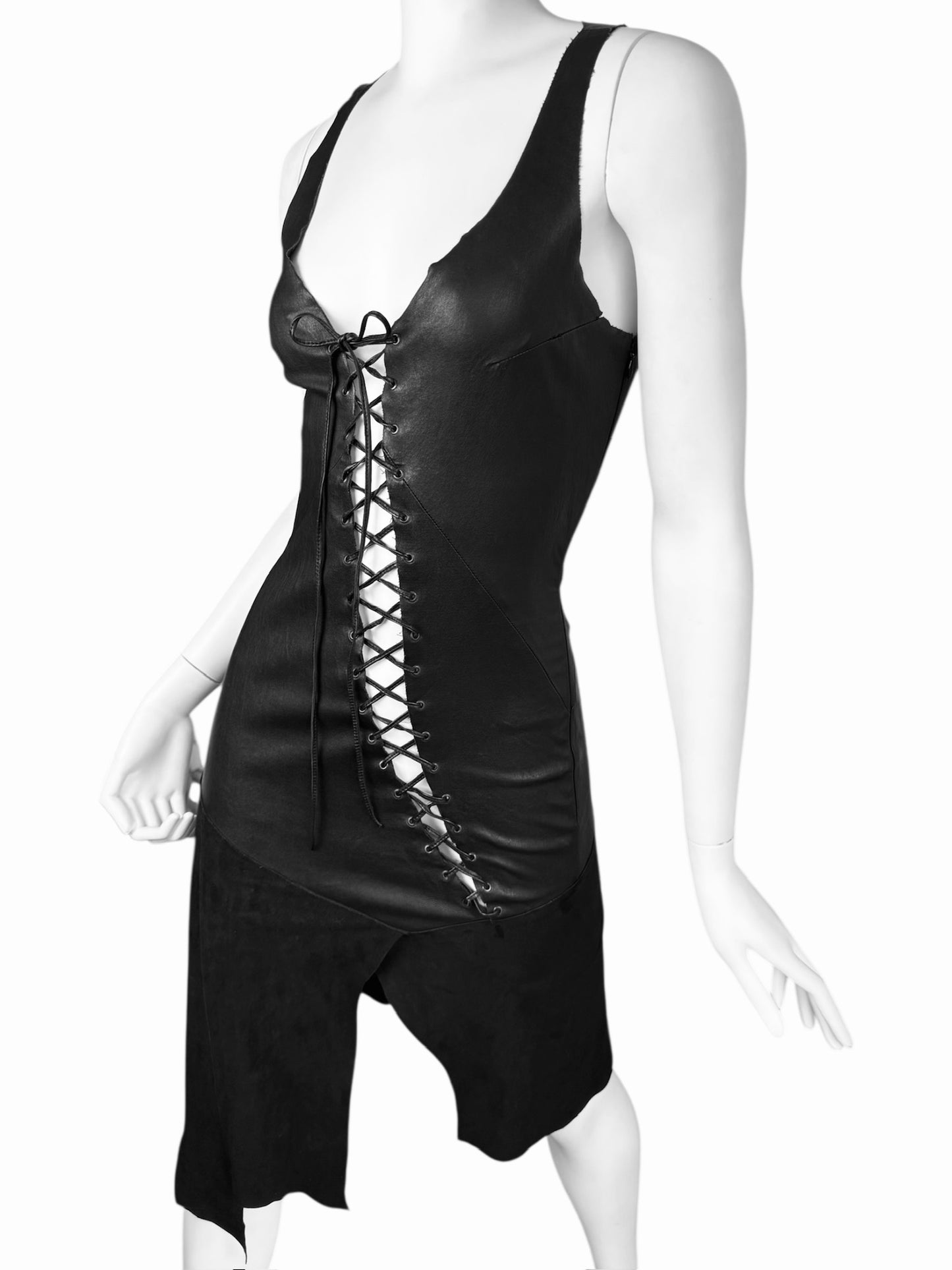 JITROIS 2000s BLACK LEATHER LACE-UP DRESS