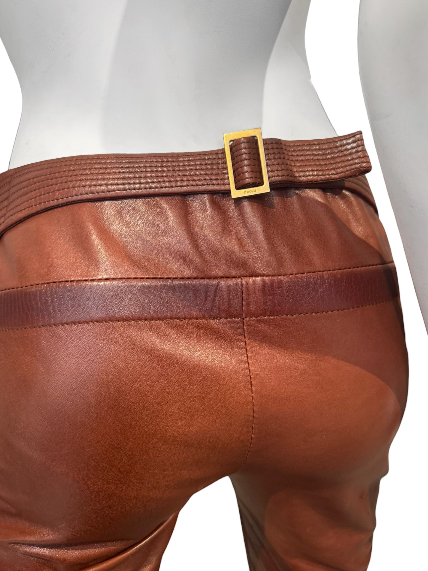 GUCCI FW2007 BY FRIDA GIANNINI. BROWN LEATHER BIKER PANTS