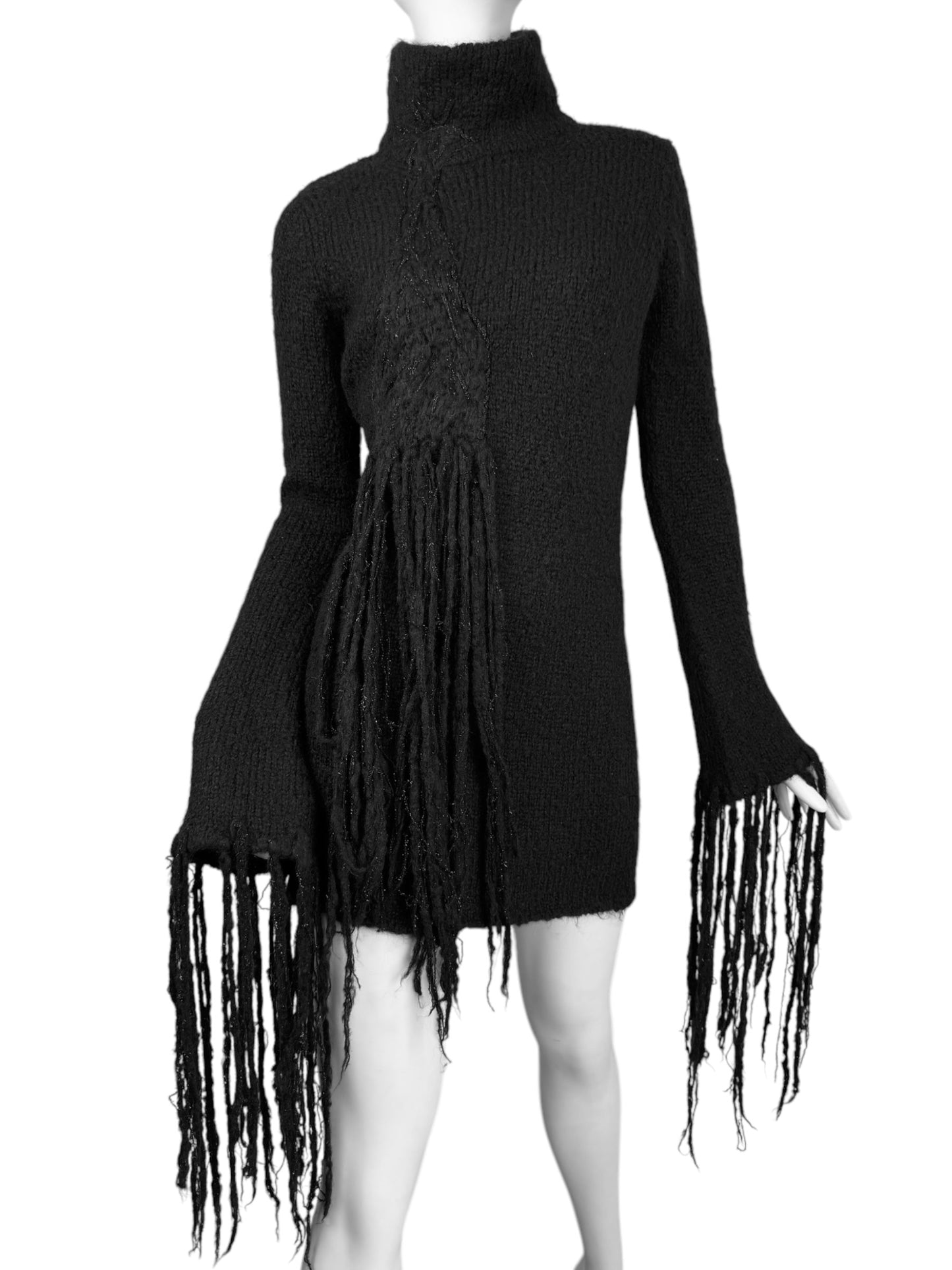COSTUME NATIONAL FW2002 BLACK KNITTED FRINGED MINI DRESS