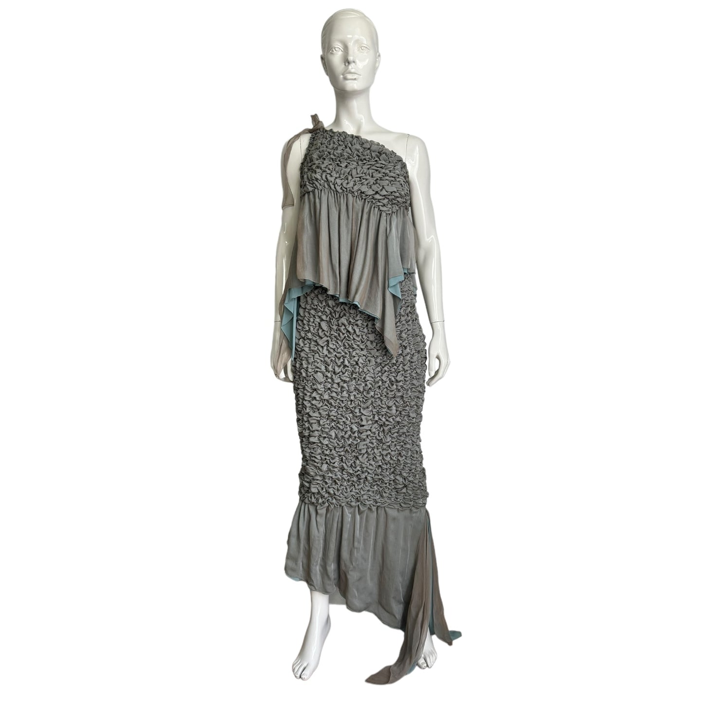 ANGELO TARLAZZI SS1994 GREYISH GREEN SMOCKED SILK 2P. SET