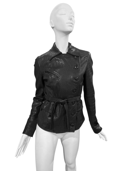 PLEIN SUD 2000s BLACK LEATHER ASYMMETRICAL JACKET