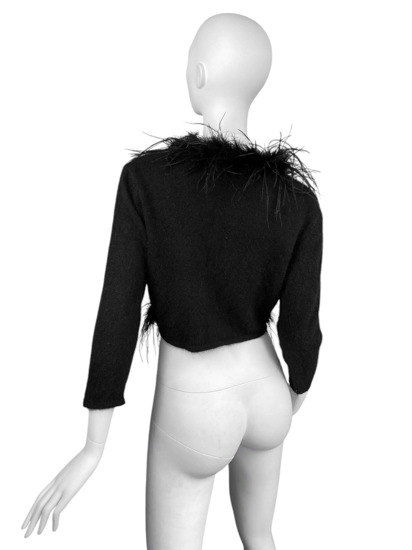 2000s BLACK ANGORA OSTRICH FEATHERS CARDIGAN