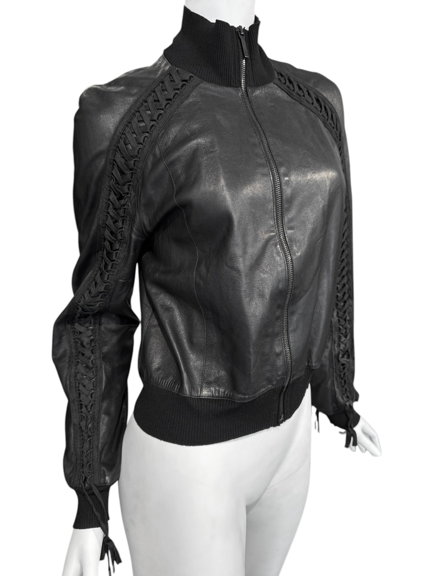 DIOR FW2002 BLACK LEATHER LACE-UP JACKET