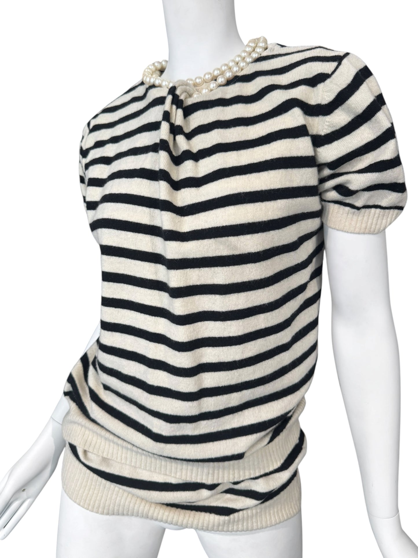 JUNYA WATANABE FW2003 WOOL CREAM & BLACK STRIPED PEARL NECKLACE TOP