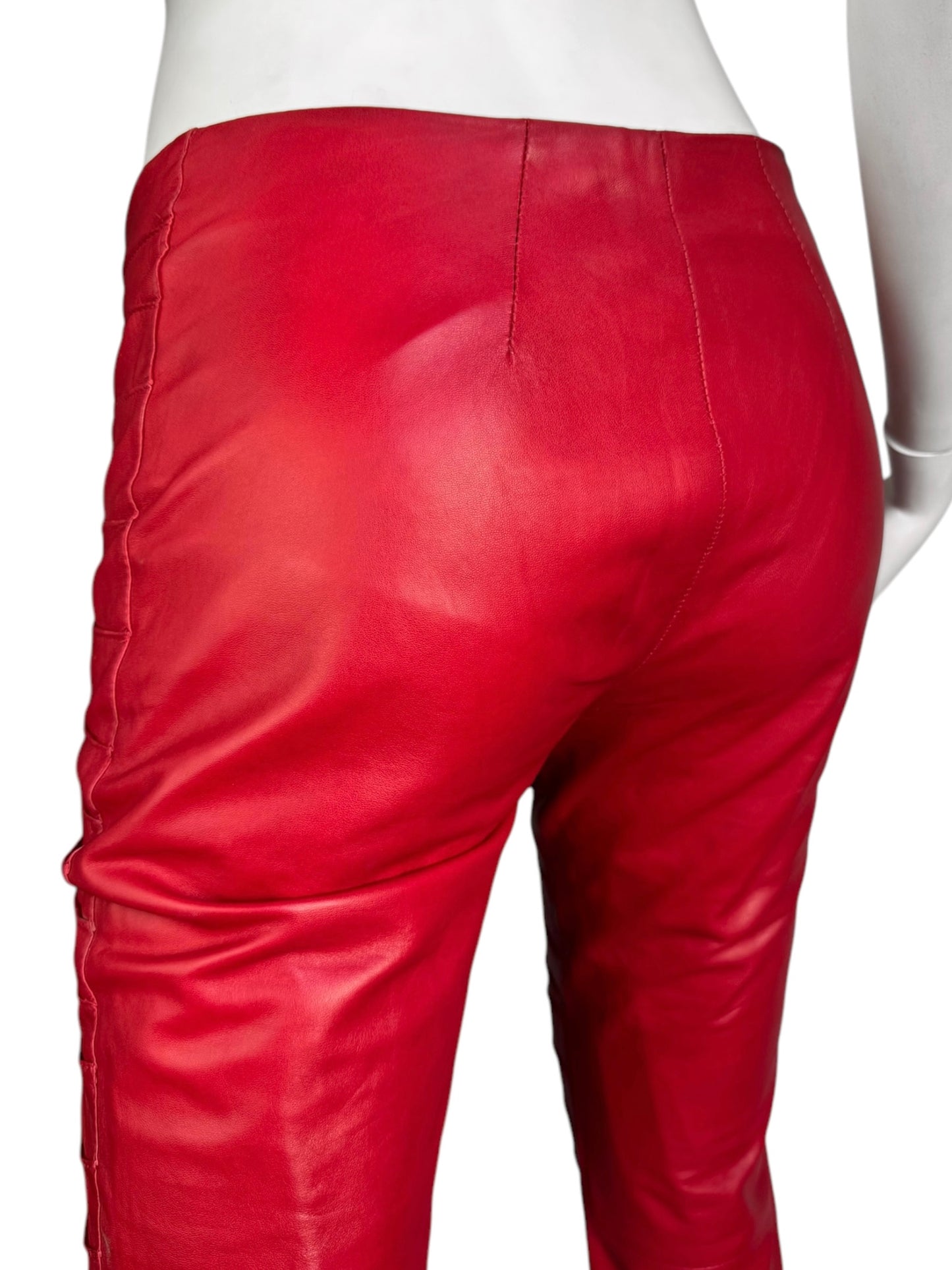 FAYÇAL AMOR SS2004 RED LAMB LEATHER DARTED PANTS