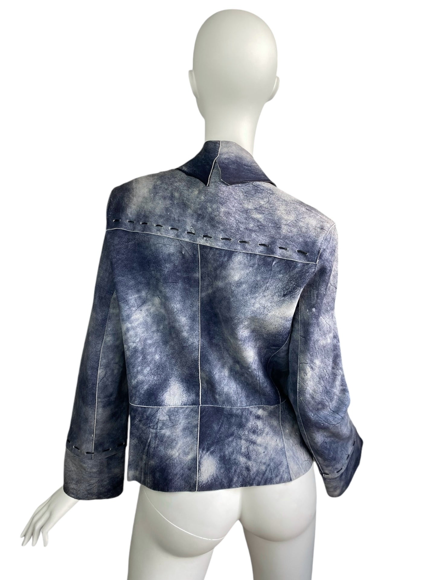 QI-DO 2000s BLUE TIE & DYE DISTRESS LEATHER JACKET