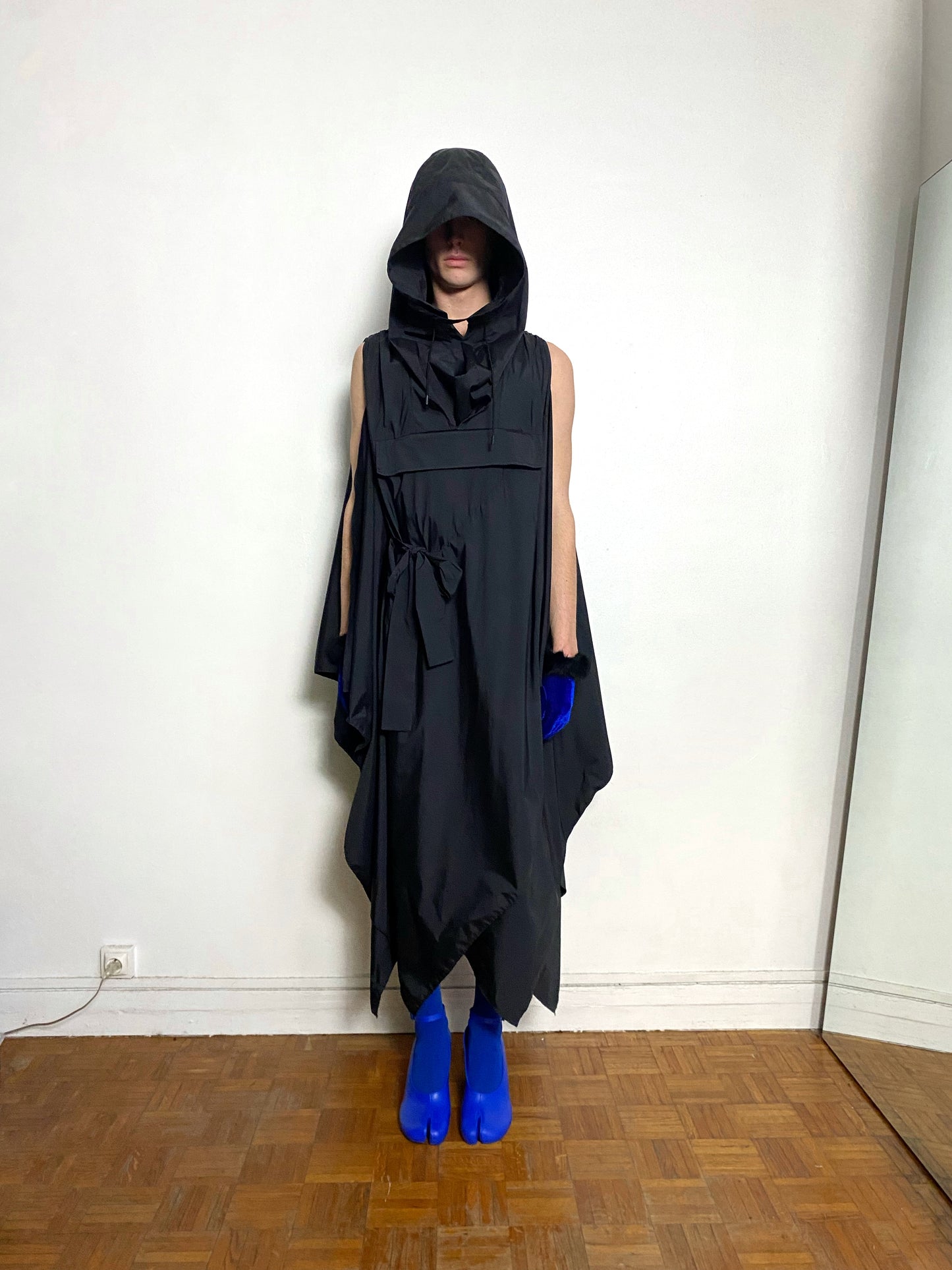 MAISON MARGIELA FW2018 BY GALLIANO BLACK NYLON HOODED COAT DRESS