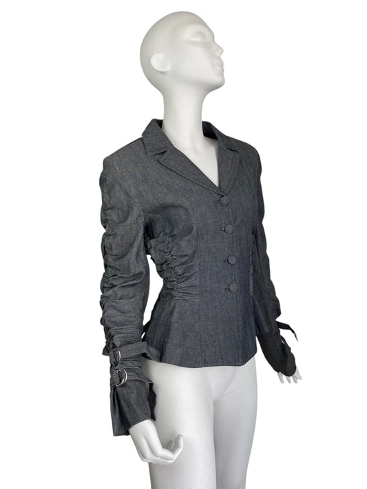 ROMEO POUR JULIETTE 1990s GREY DENIM GATHERED BONDAGE BLAZER