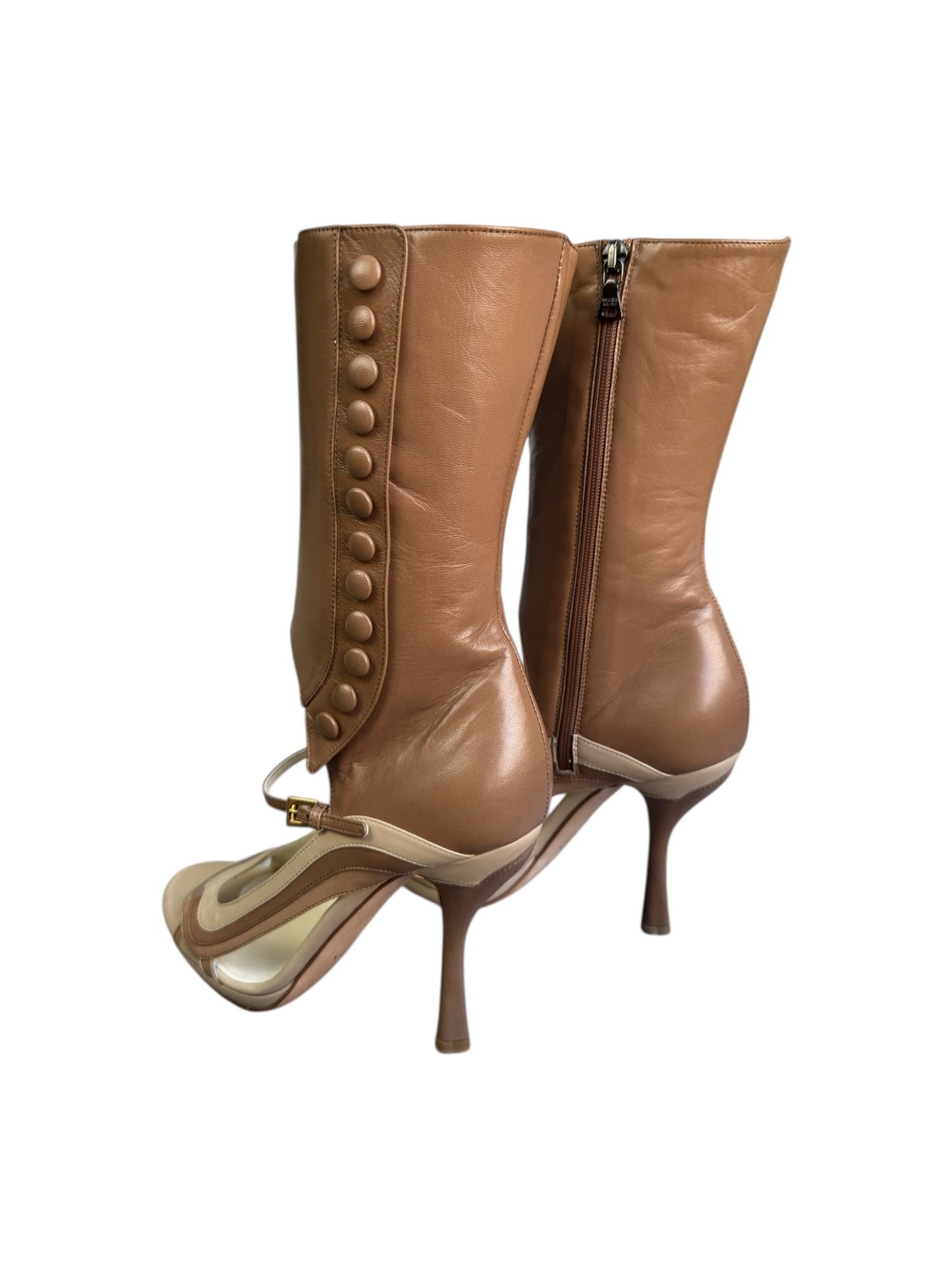 PRADA SS2008 BROWN LEATHER SANDAL BOOTS