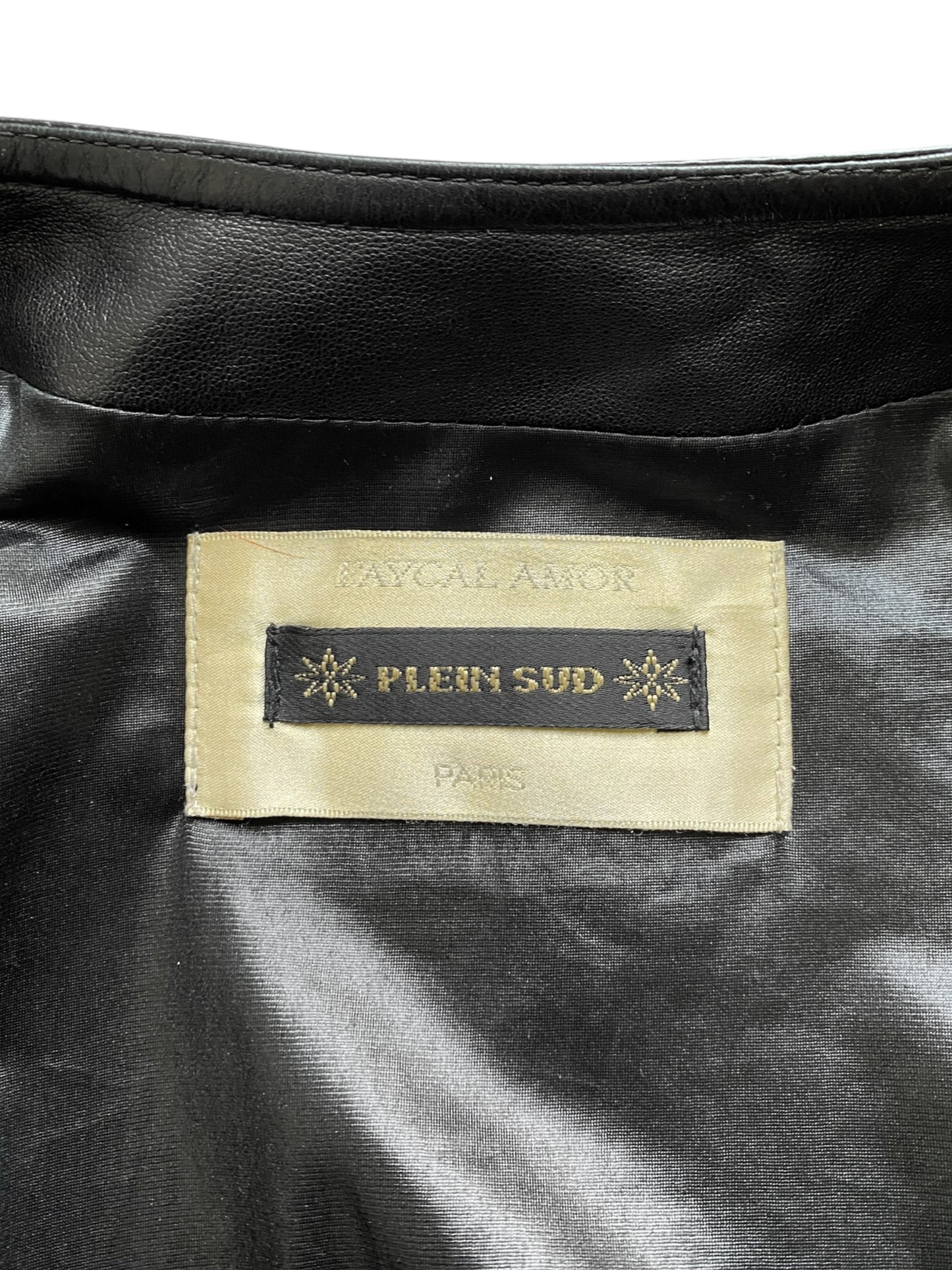 PLEIN SUD 2000s BLACK LEATHER LACED SHOULDERS JACKET