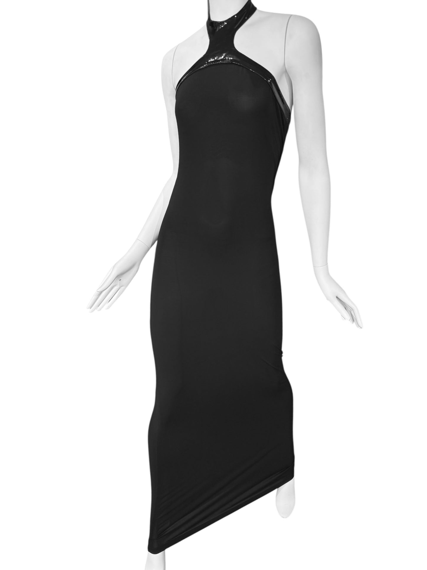 PLEIN SUD SS2004 BLACK HALTER-NECK MAXI DRESS