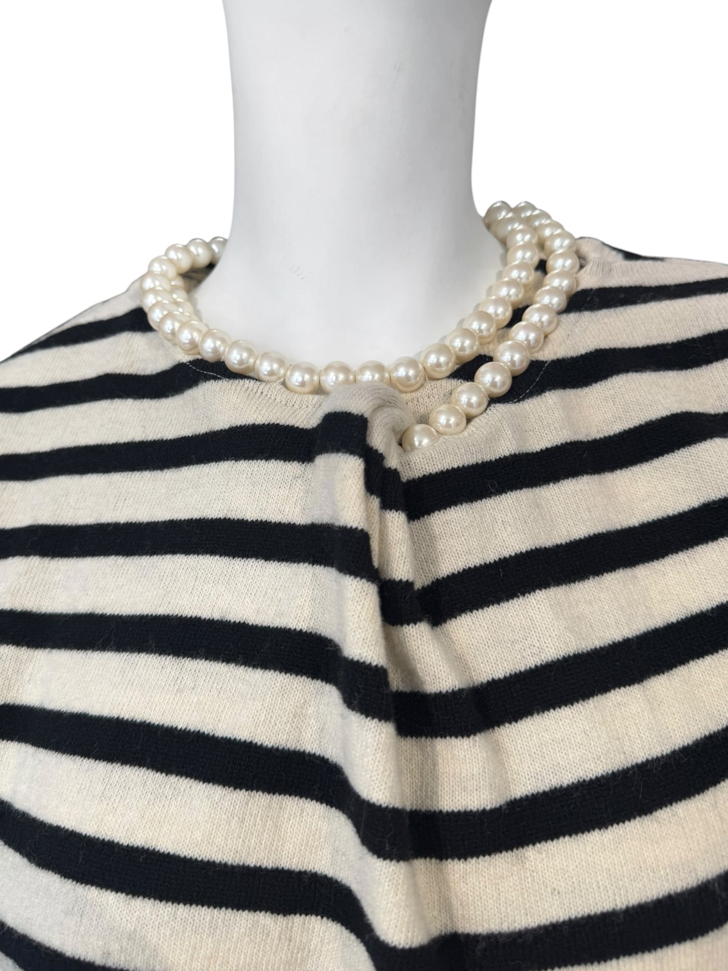 JUNYA WATANABE FW2003 WOOL CREAM & BLACK STRIPED PEARL NECKLACE TOP