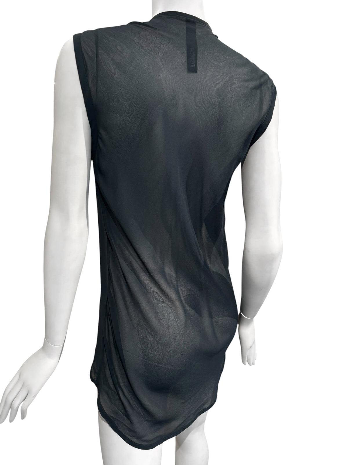 ILARIA NISTRI 2010s NAVY & BLACK SILK & LEATHER TANK TOP