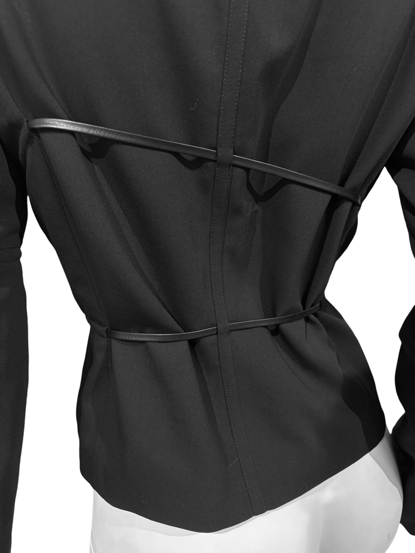 PLEIN SUD 1990s BLACK WOOL LEATHER STRAPS BLAZER