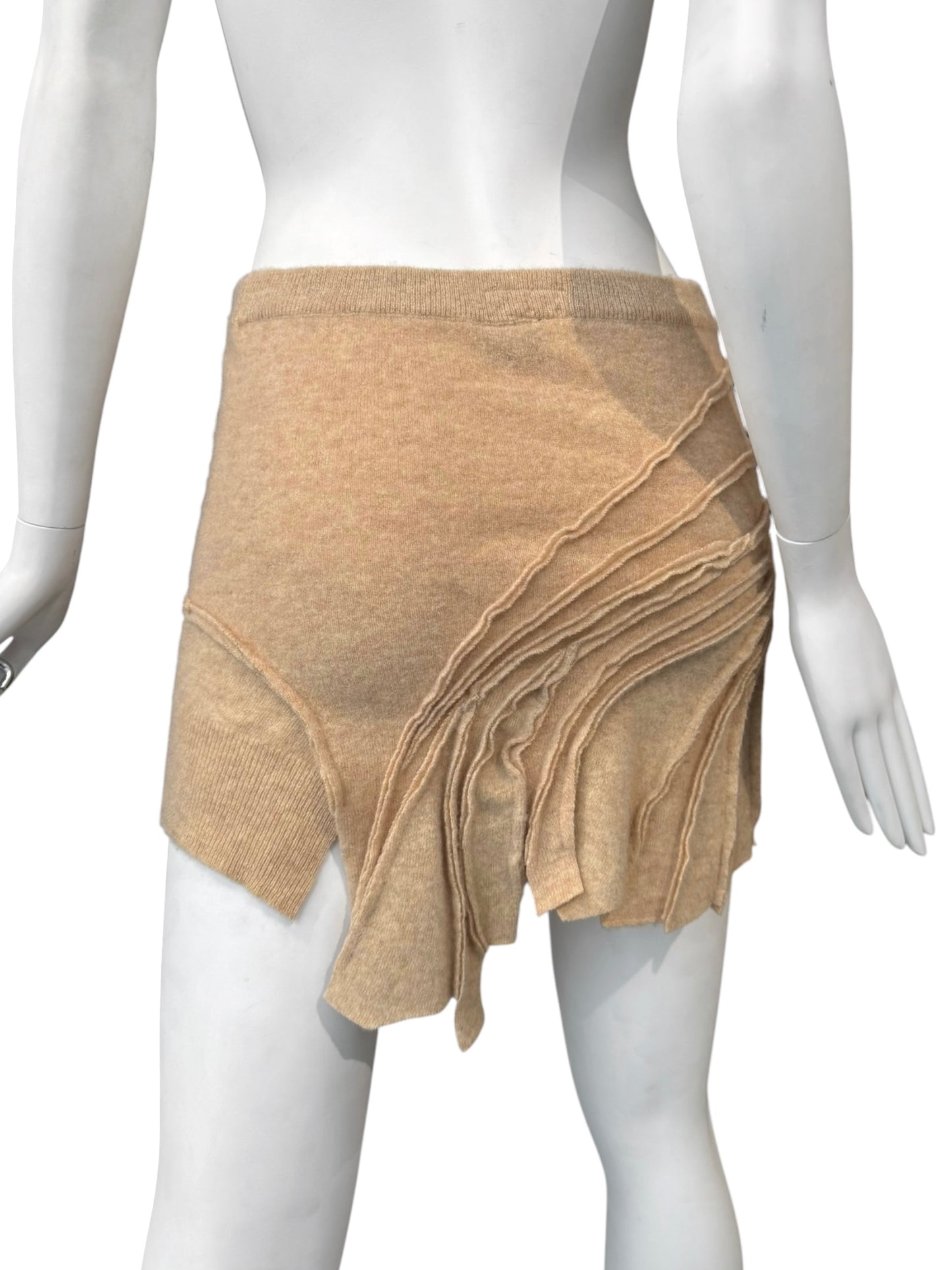 PLEIN SUD JEANS FW2003 BEIGE WOOL ASYMMETRICAL MINI SKIRT