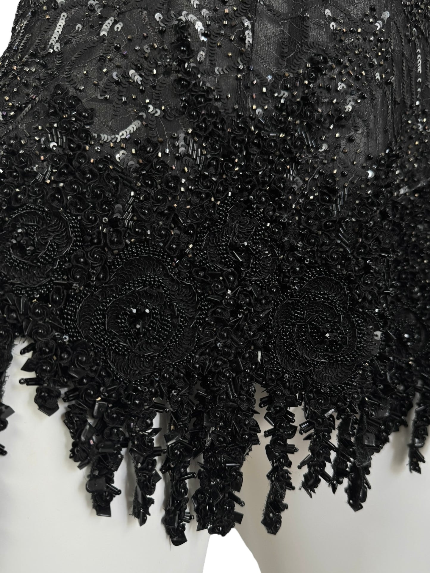 VALENTINO 1990s BLACK SILK TULLE BEADED MINI DRESS