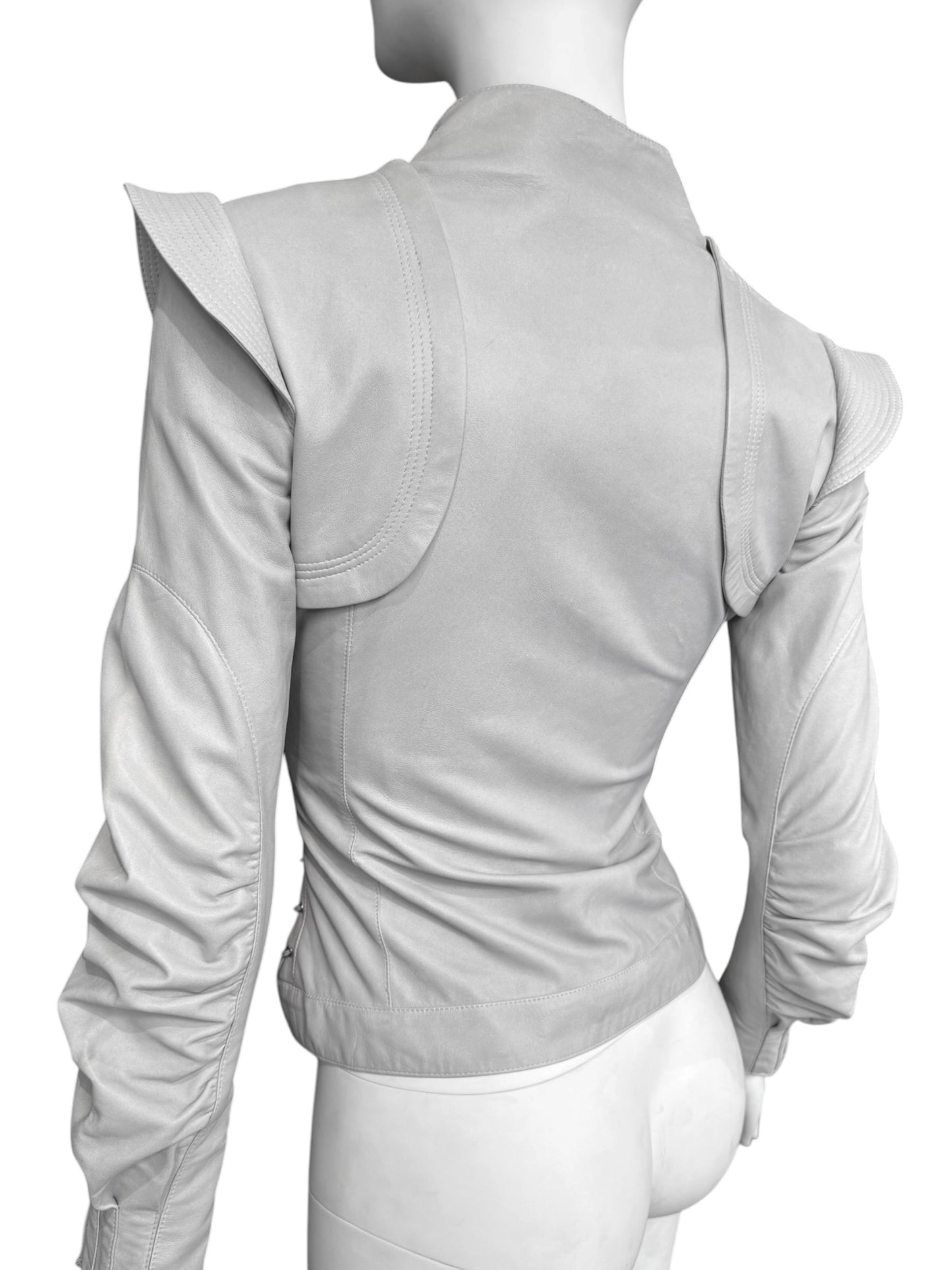 JITROIS 2000s GREY LEATHER LACE-UP JACKET