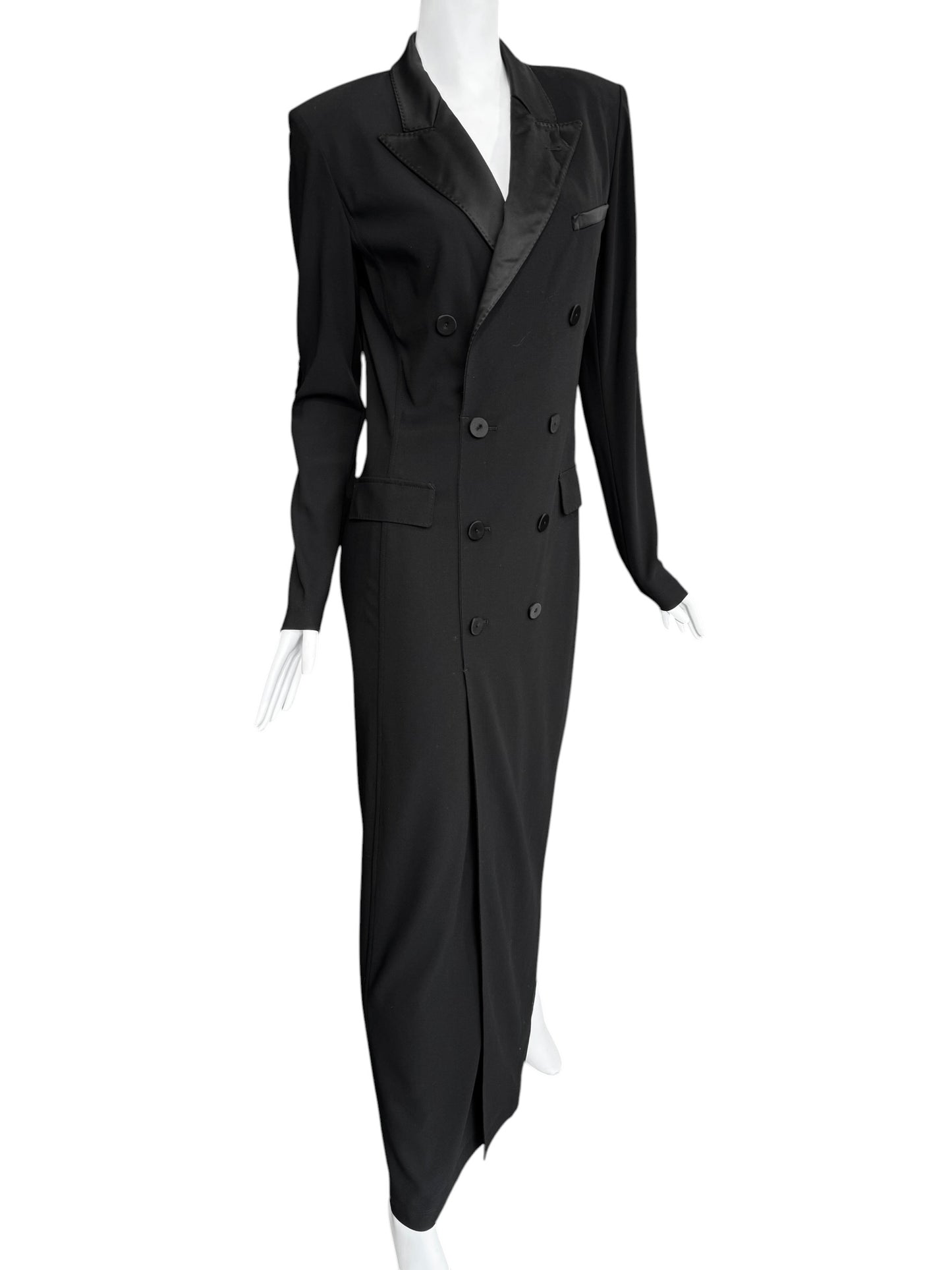 JEAN PAUL GAULTIER 2000s BLACK WOOL DOUBLE BREASTED MAXI DRESS