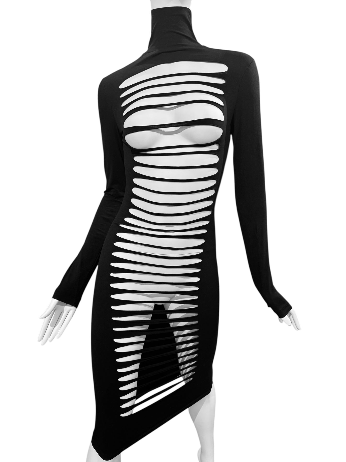 PLEIN SUD JEANS 2000s BLACK CUT OUT MIDI DRESS