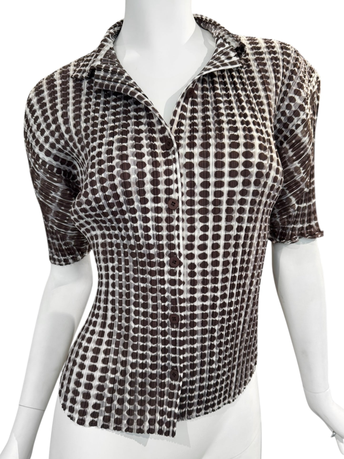 PLEATS PLEASE 2010 BROWN POLKA DOT SHIRT