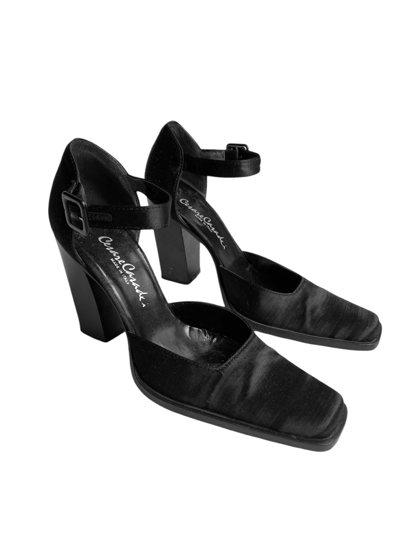 CASADEI 2000s BLACK ANKLE STRAP BLOCK HEELS