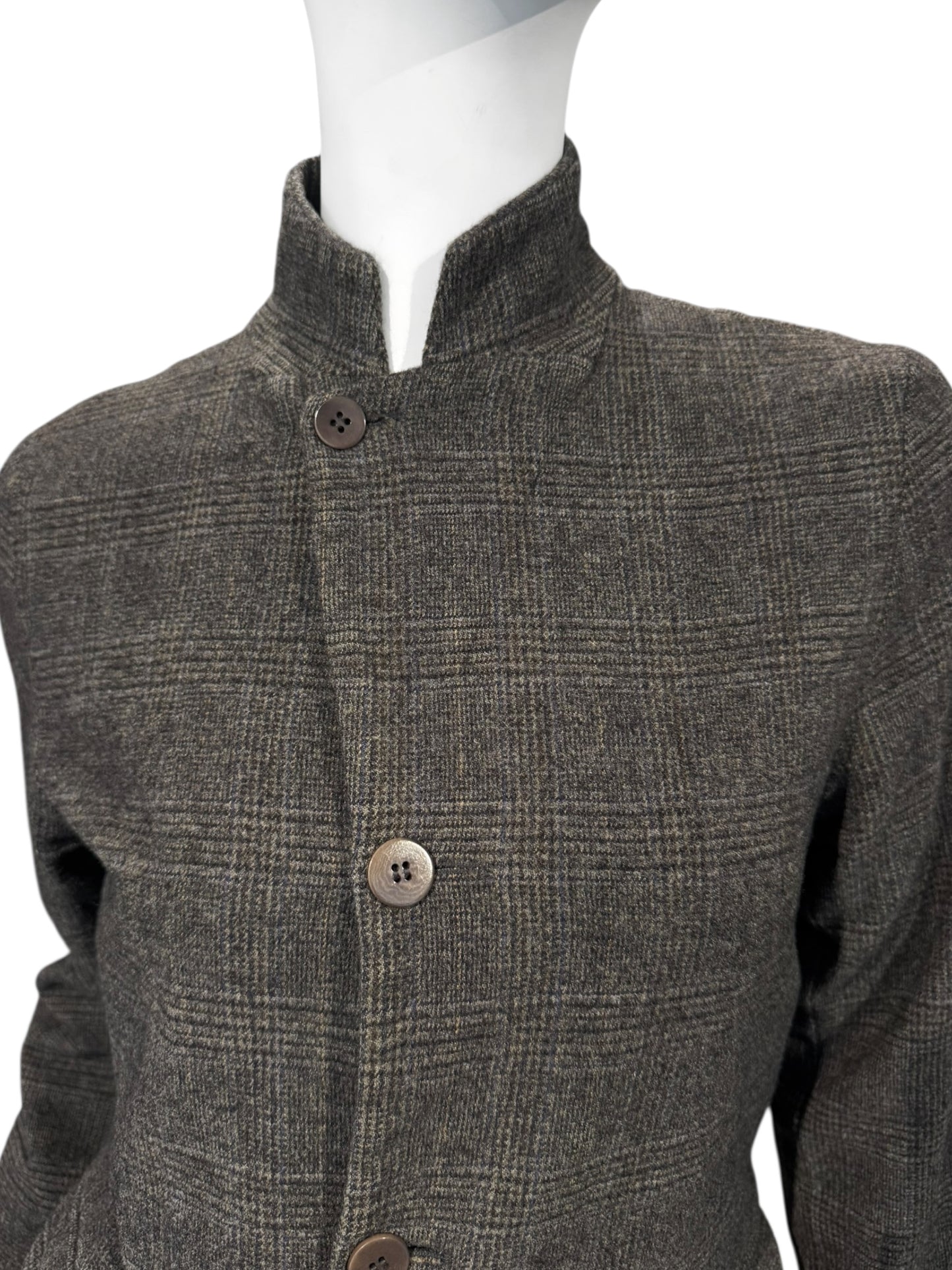 SHIRIN GUILD 1990s BROWN WOOL PRINCE OF WALES JACKET