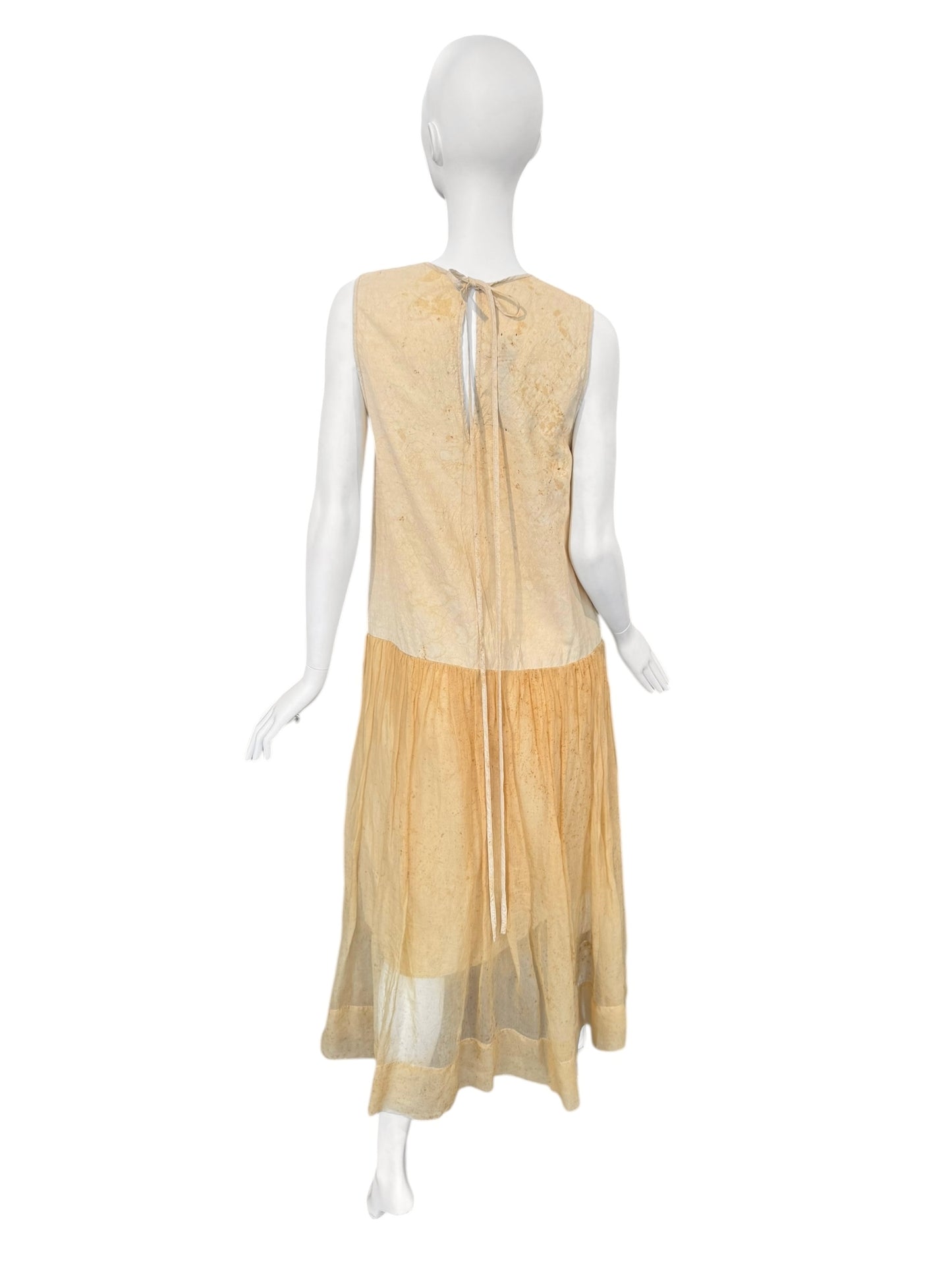 UMA WANG SS2019 YELLOW LINEN & SILK STAINED A-LINE MAXI DRESS